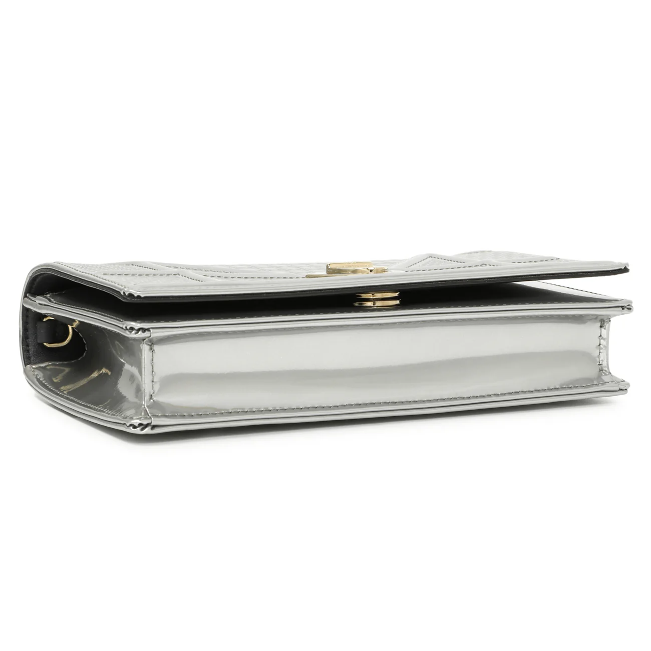 Christian Dior Silver Patent Micro-Cannage Diorama Wallet on Chain - Image 3