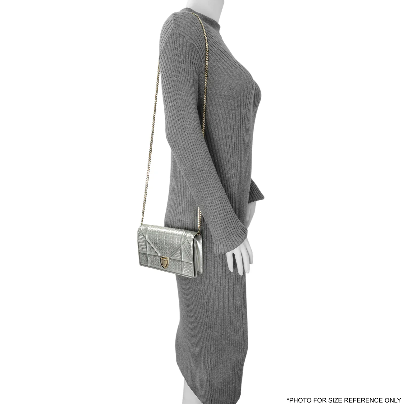 Christian Dior Silver Patent Micro-Cannage Diorama Wallet on Chain - Image 7
