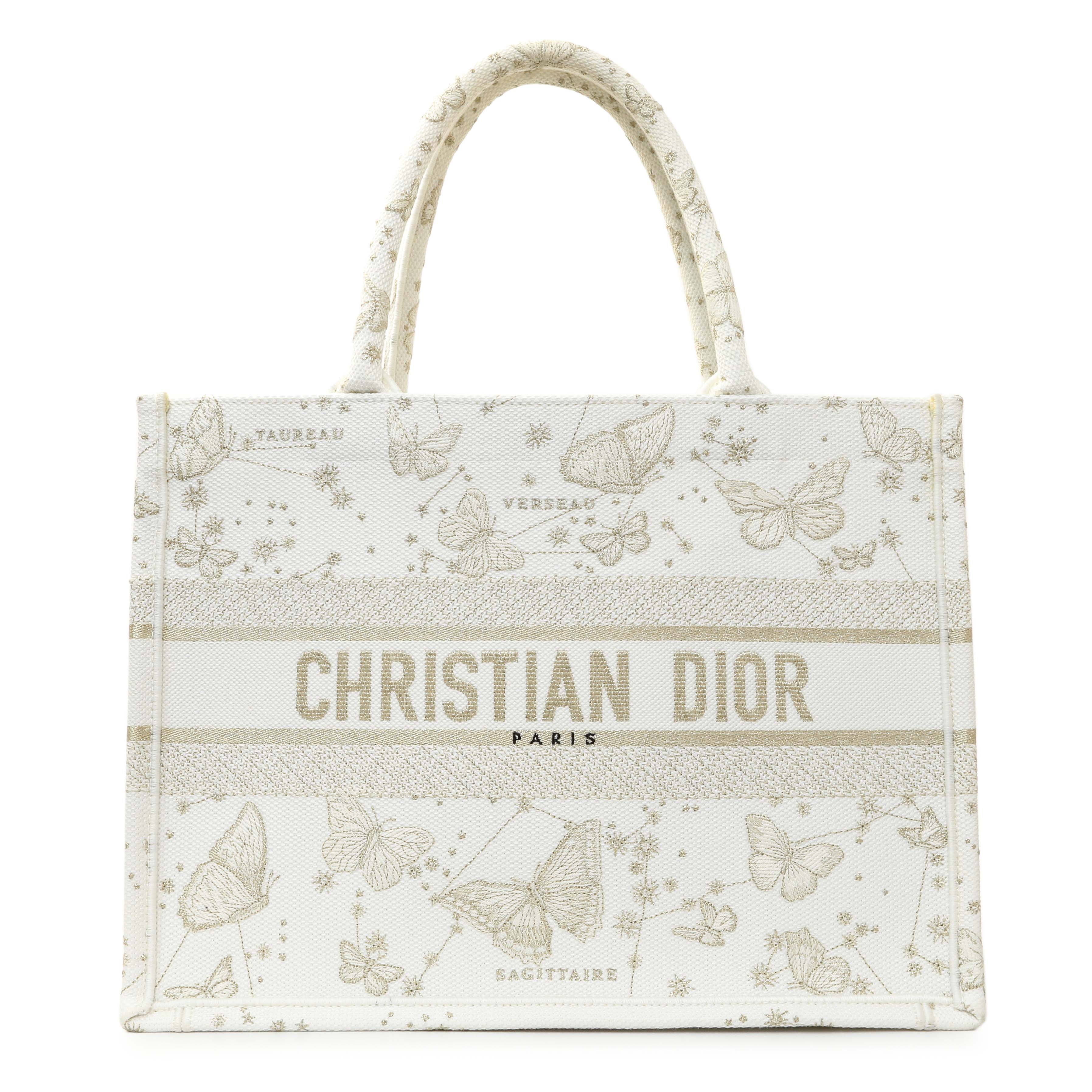Christian Dior White Gold Canvas Embroidered Medium Zodiac Print Book Tote