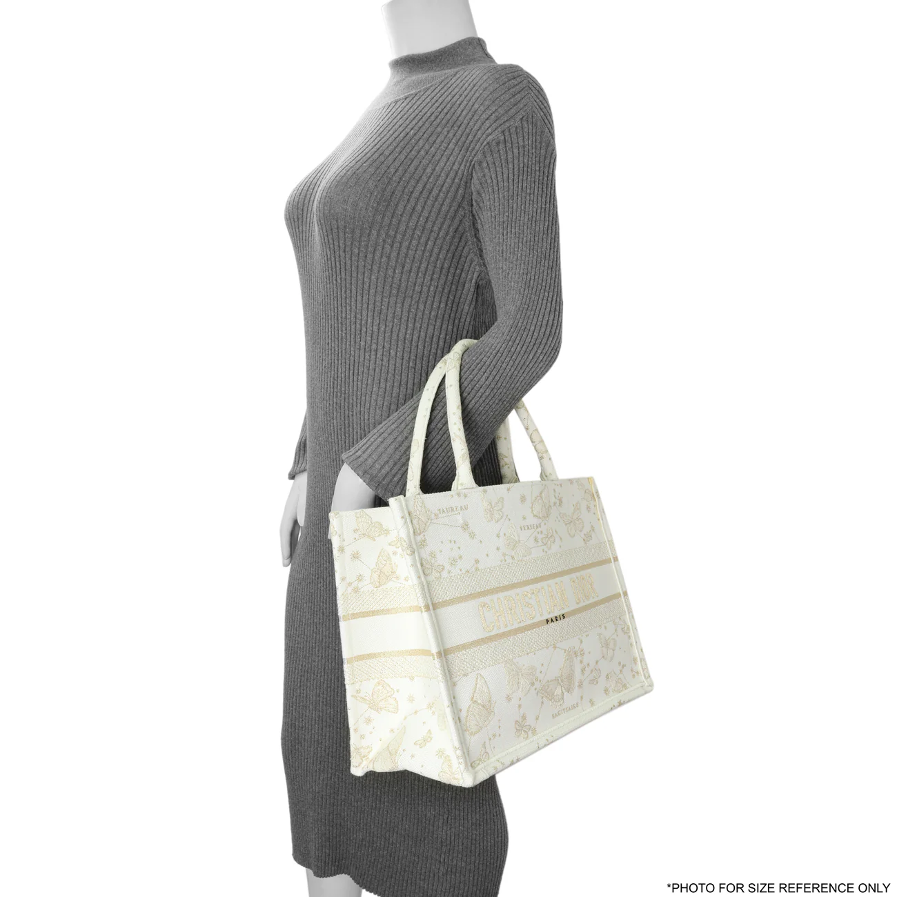 Christian Dior White Gold Canvas Embroidered Medium Zodiac Print Book Tote - Image 13