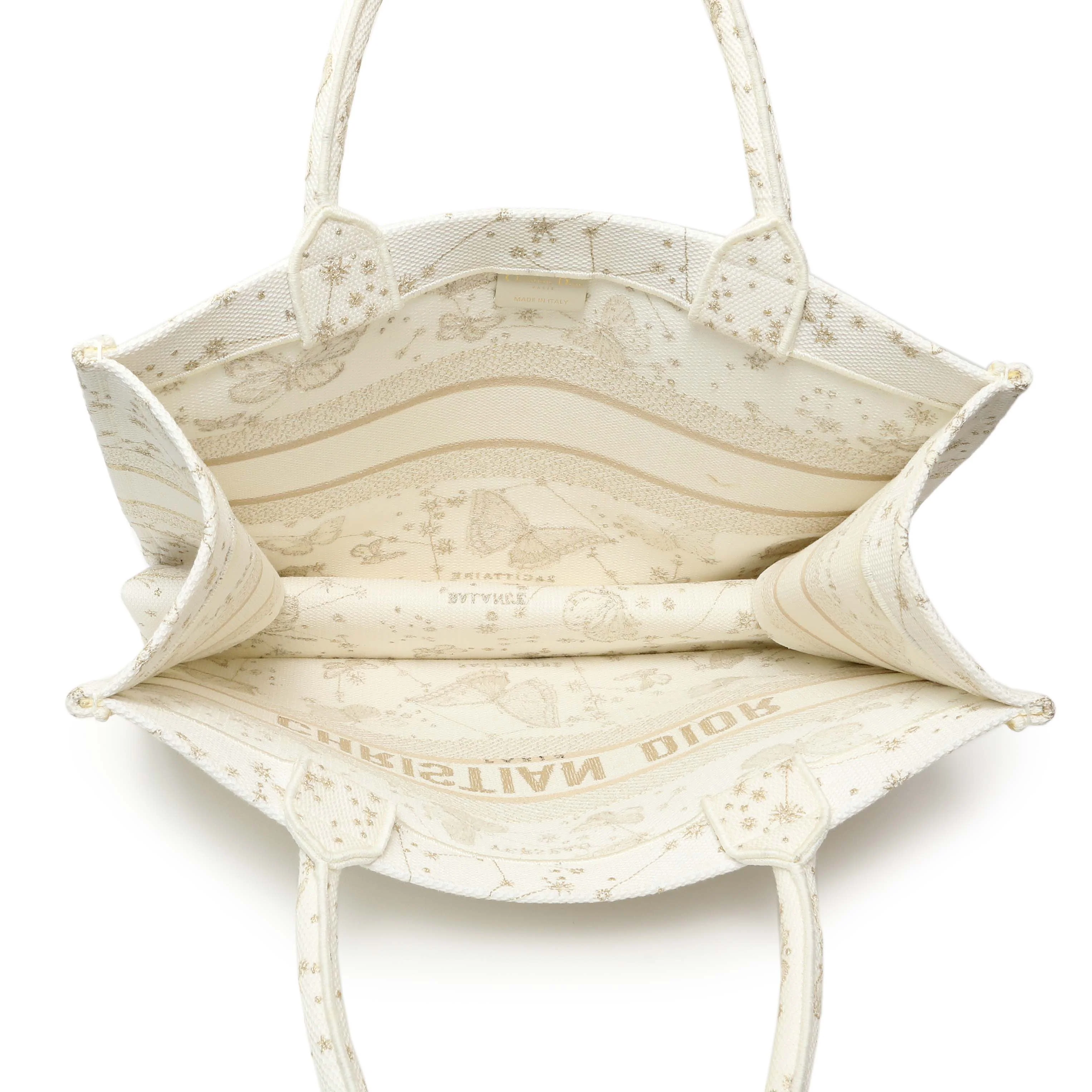 Christian Dior White Gold Canvas Embroidered Medium Zodiac Print Book Tote - Image 8