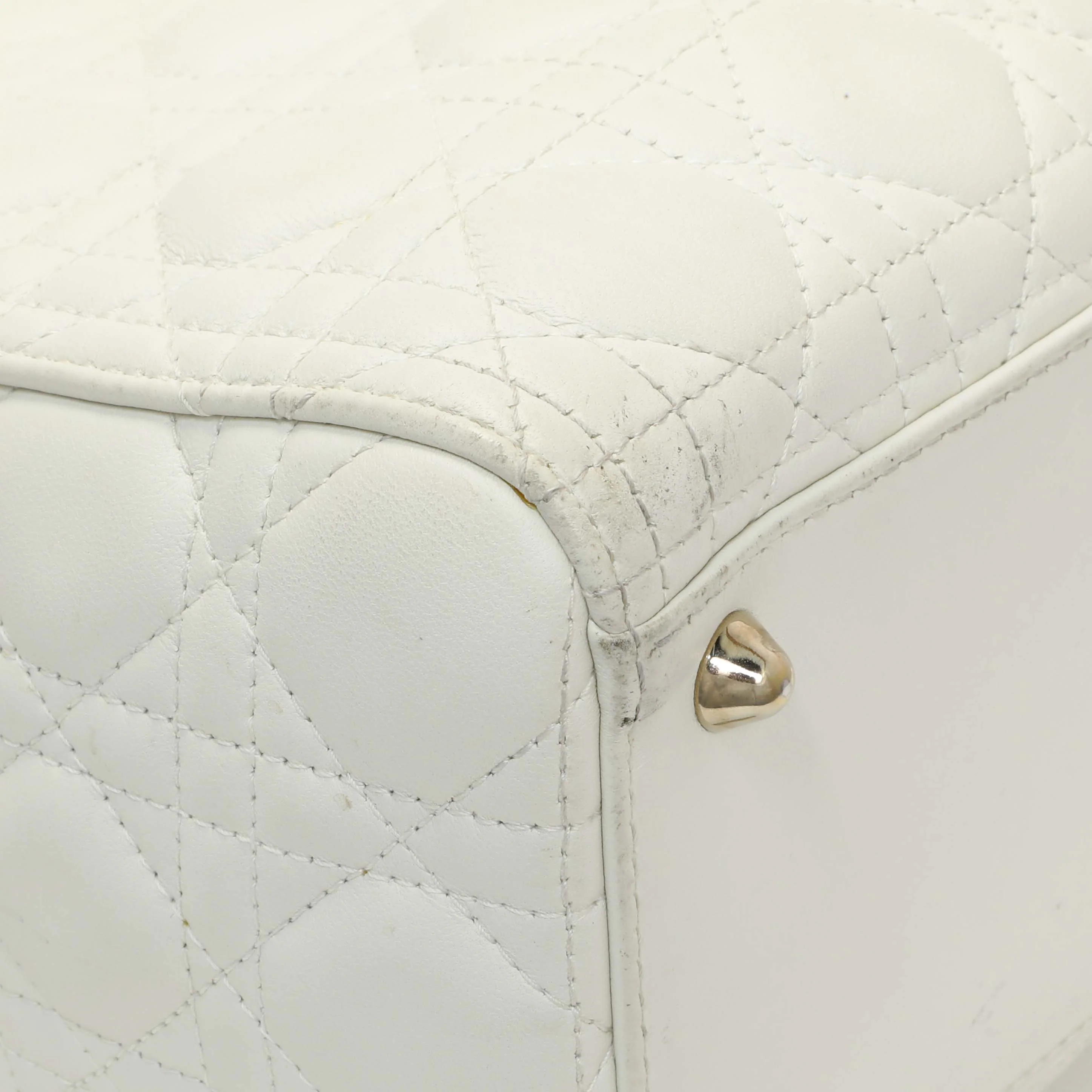 Christian Dior White Lambskin Cannage Large Lady Dior - Image 4