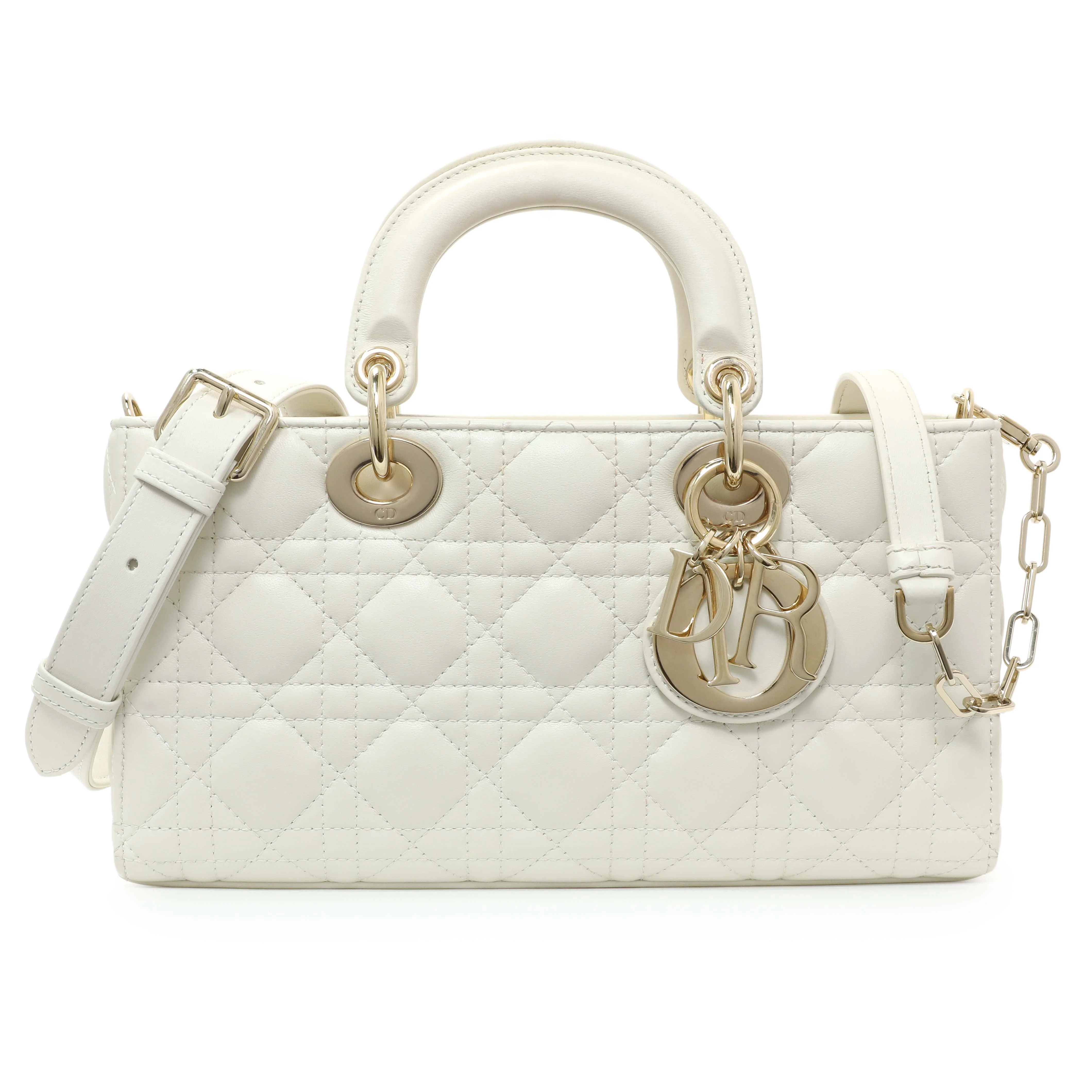 Christian Dior White Lambskin Cannage Medium Lady D-Joy