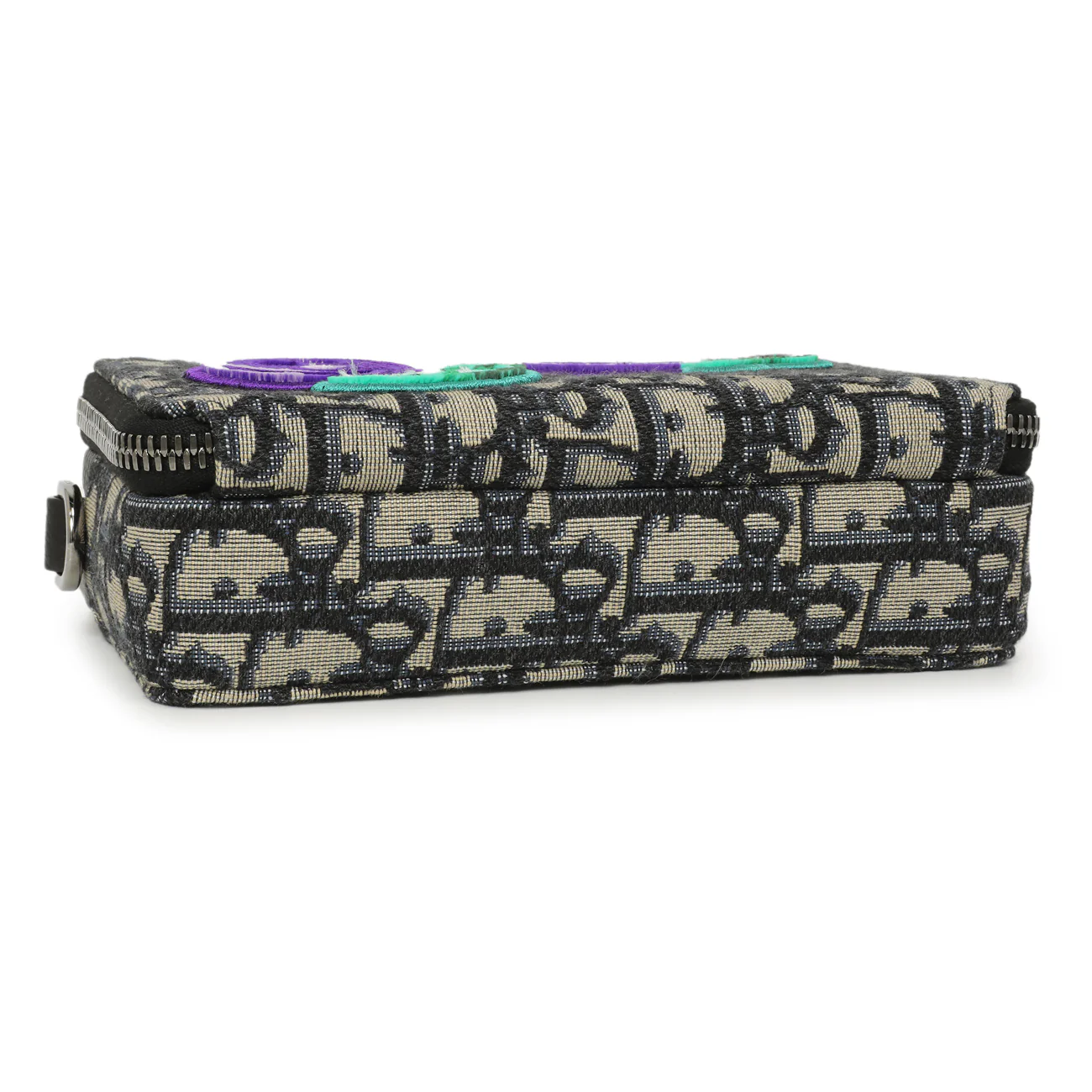 Christian Dior X Kenny Scharf Oblique Embroidered Patches Double Zip Crossbody Pouch - Image 3