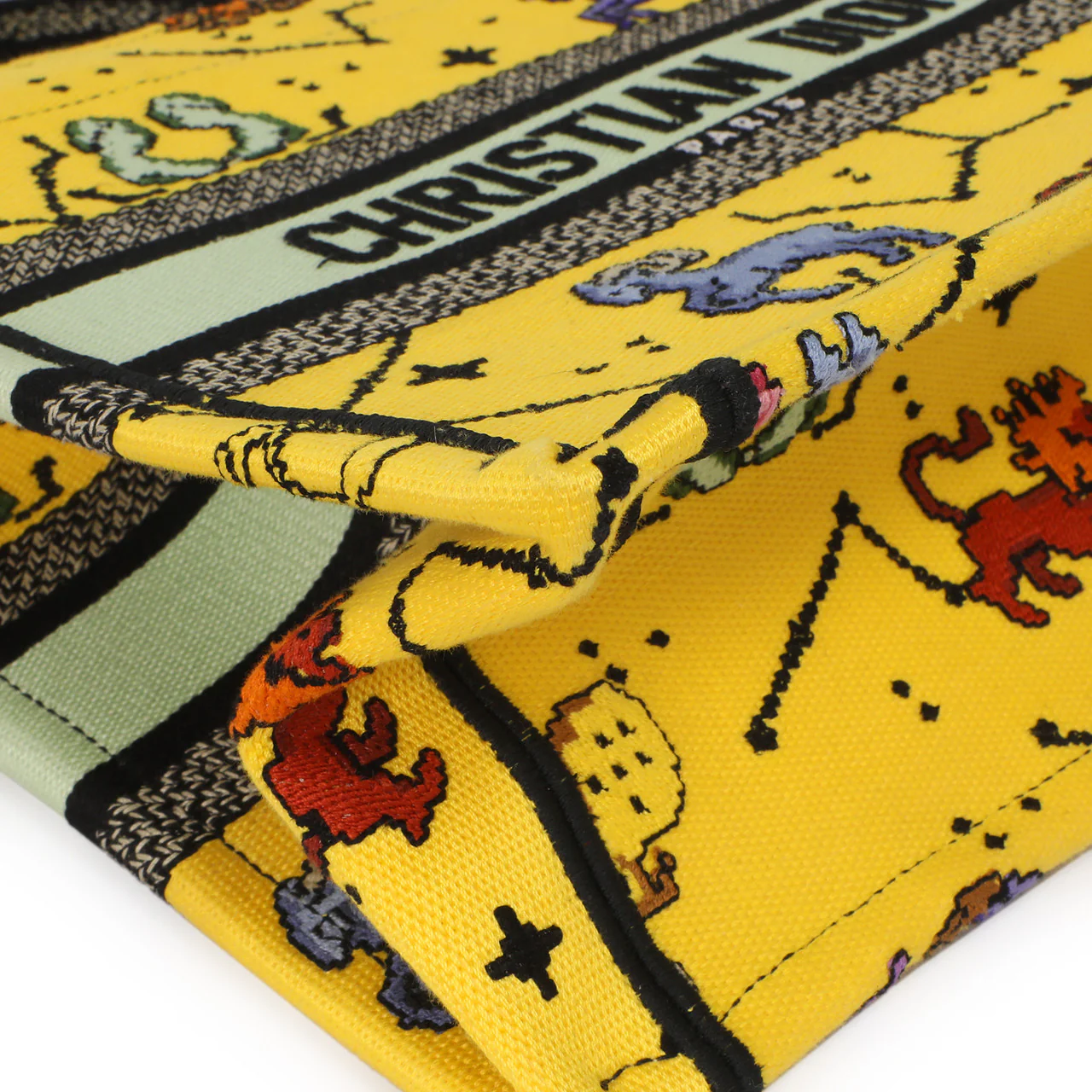 Christian Dior Yellow Embroidered Pixel Zodiac Small Book Tote - Image 4