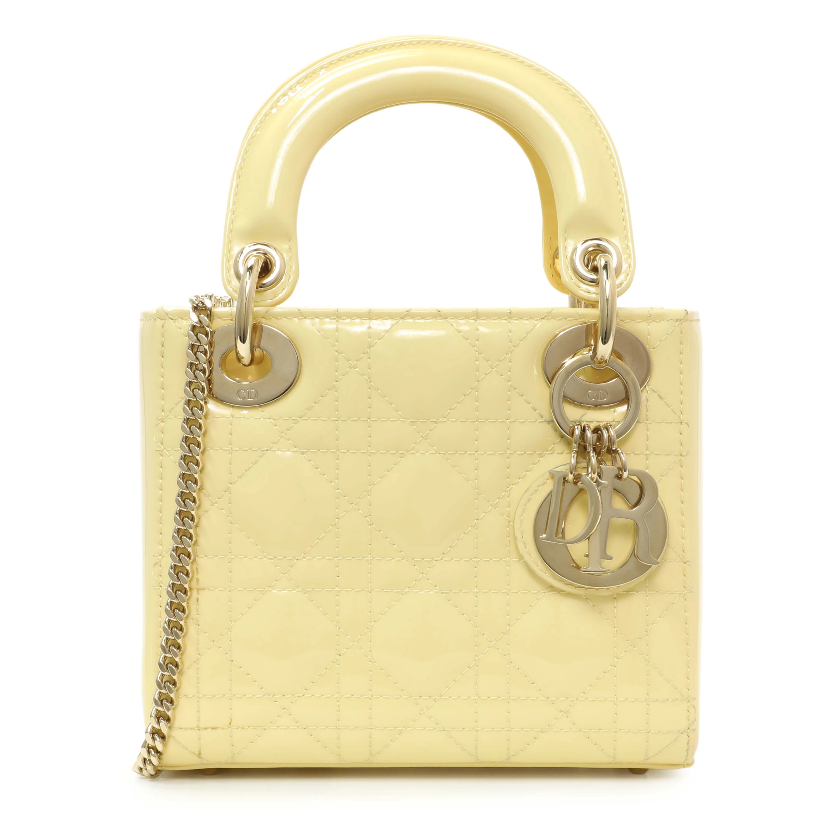 Christian Dior Yellow Patent Cannage Mini Lady Dior