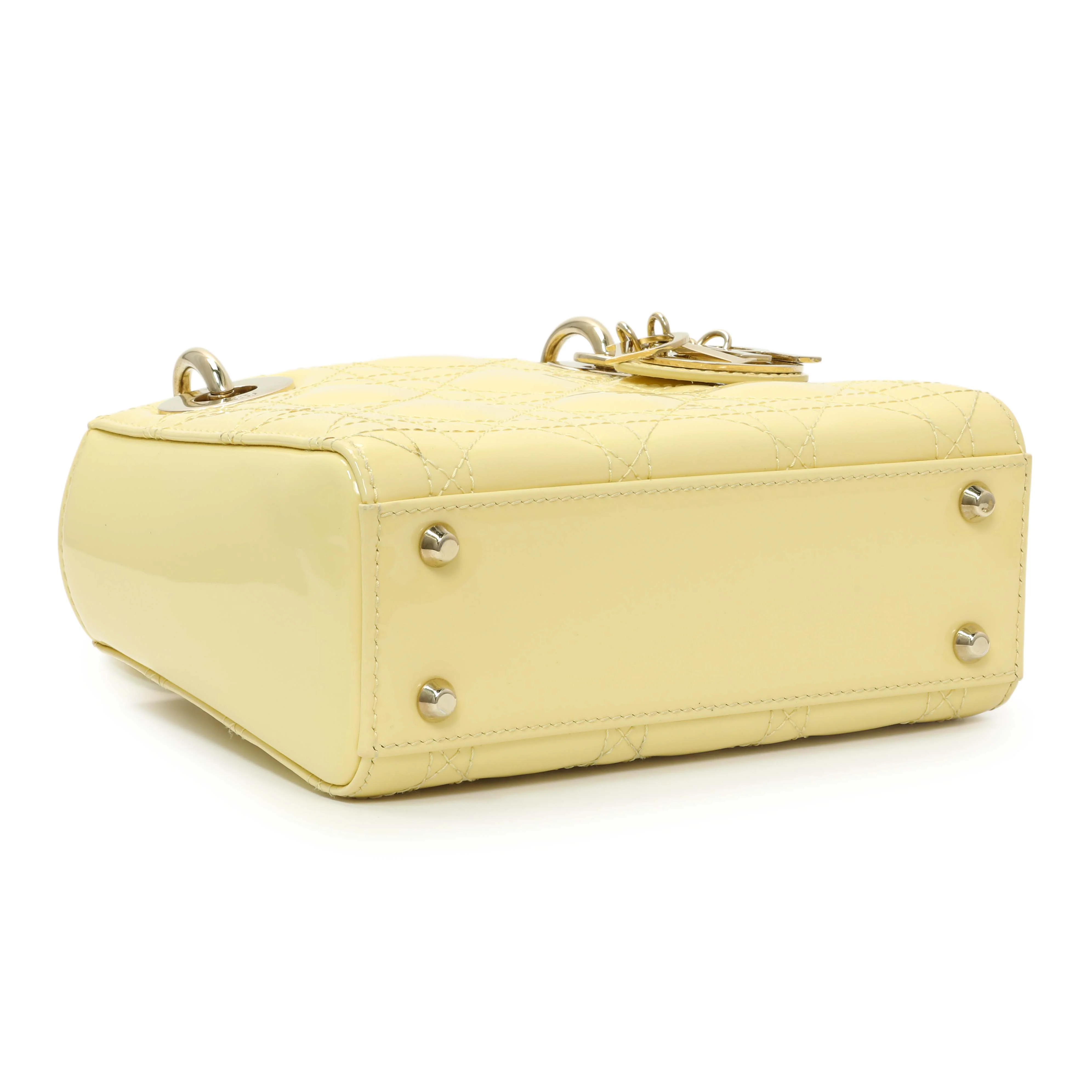 Christian Dior Yellow Patent Cannage Mini Lady Dior - Image 3