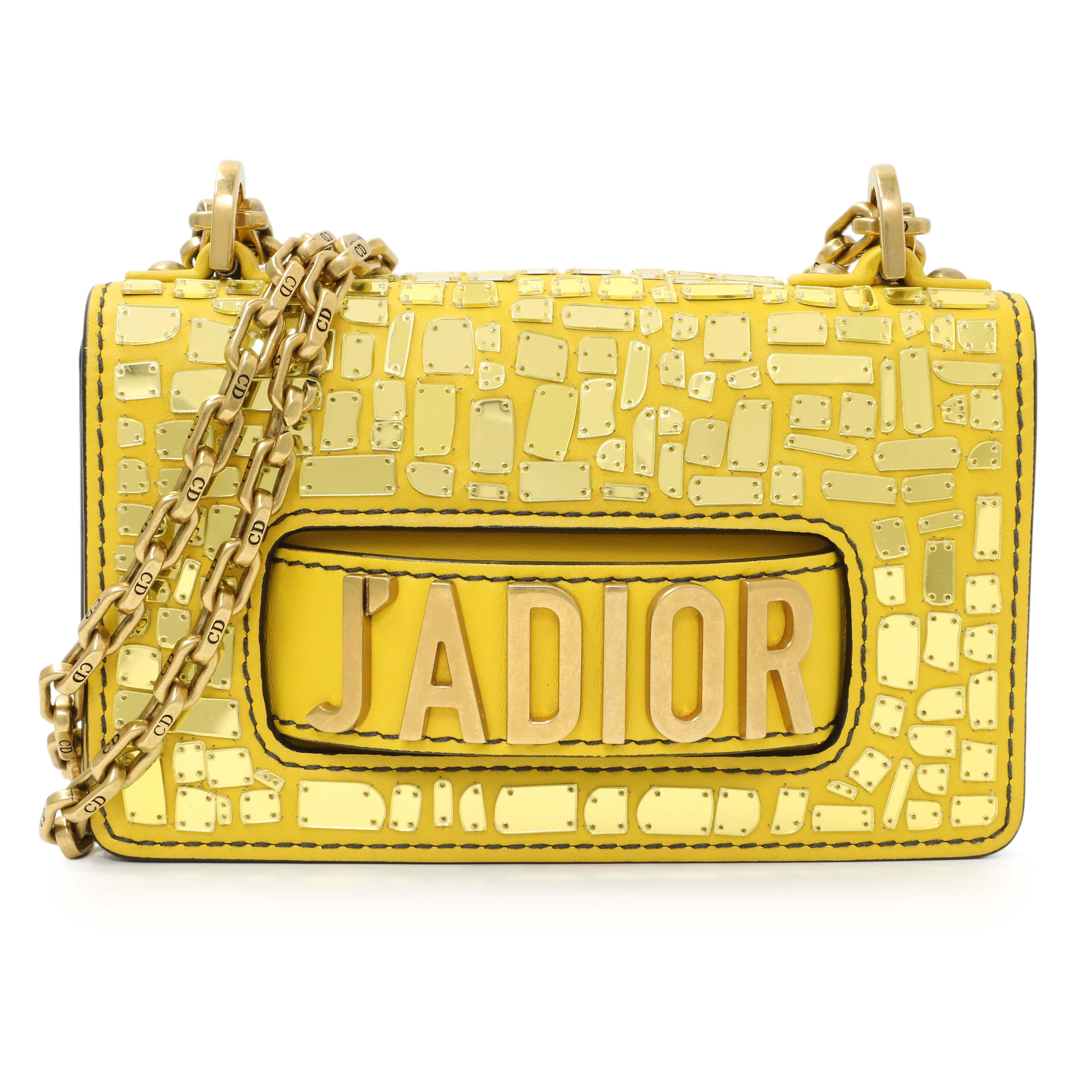Christian Dior Yellow Suede Mosaic of Mirrors Mini J'Adior Chain Flap