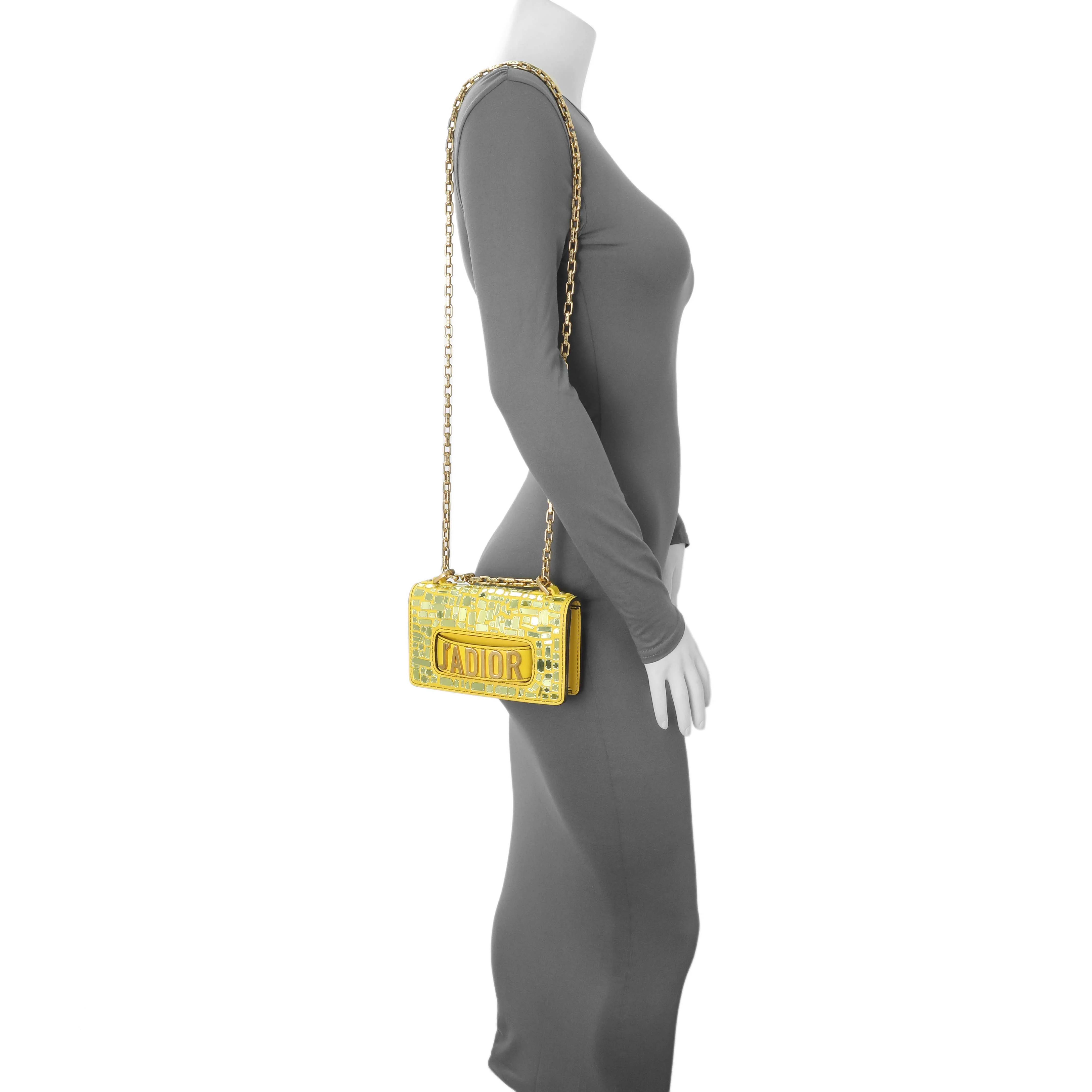 Christian Dior Yellow Suede Mosaic of Mirrors Mini J'Adior Chain Flap - Image 13