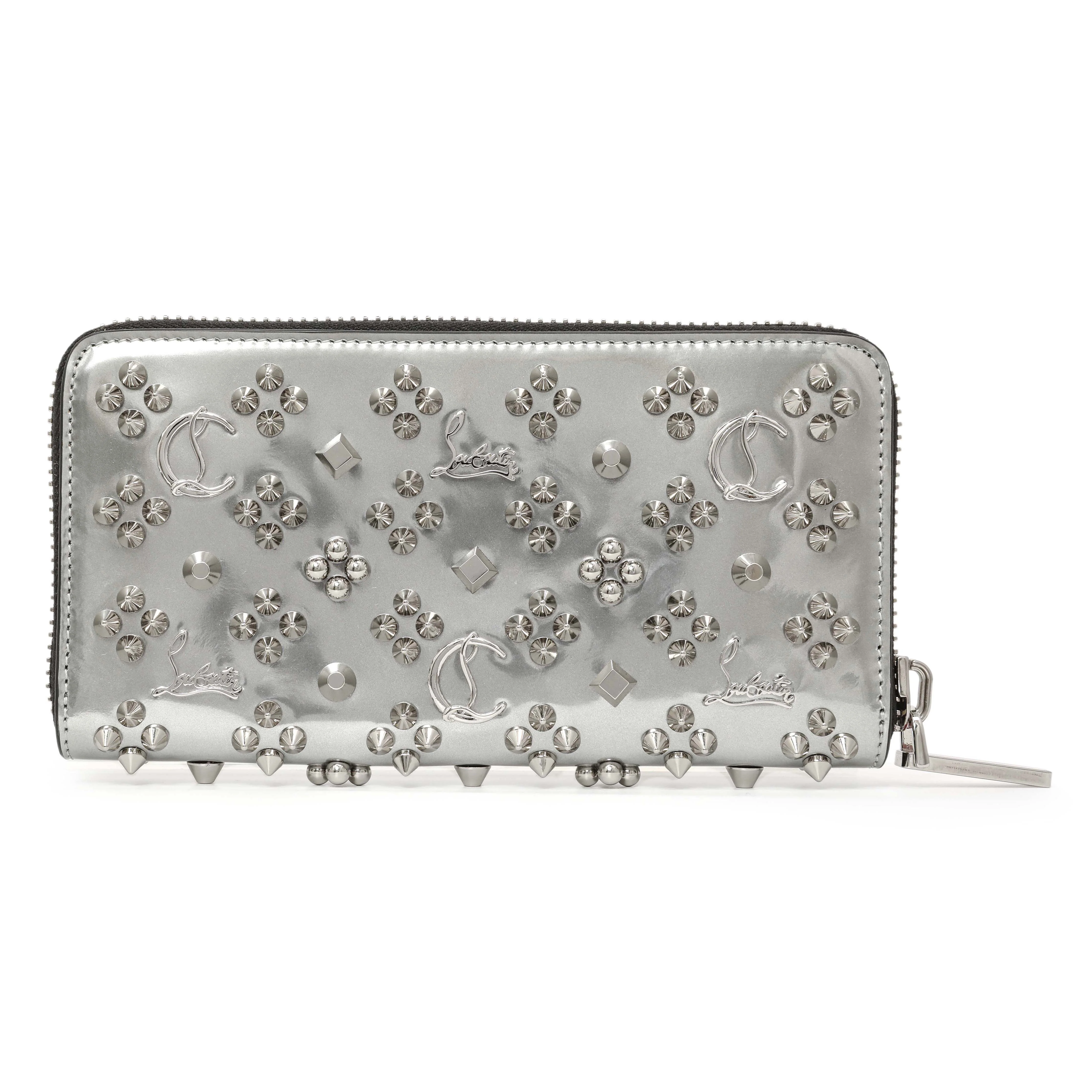 Christian Louboutin Silver Patent Leather Panettone Spiked Zip Around Wallet - Image 2