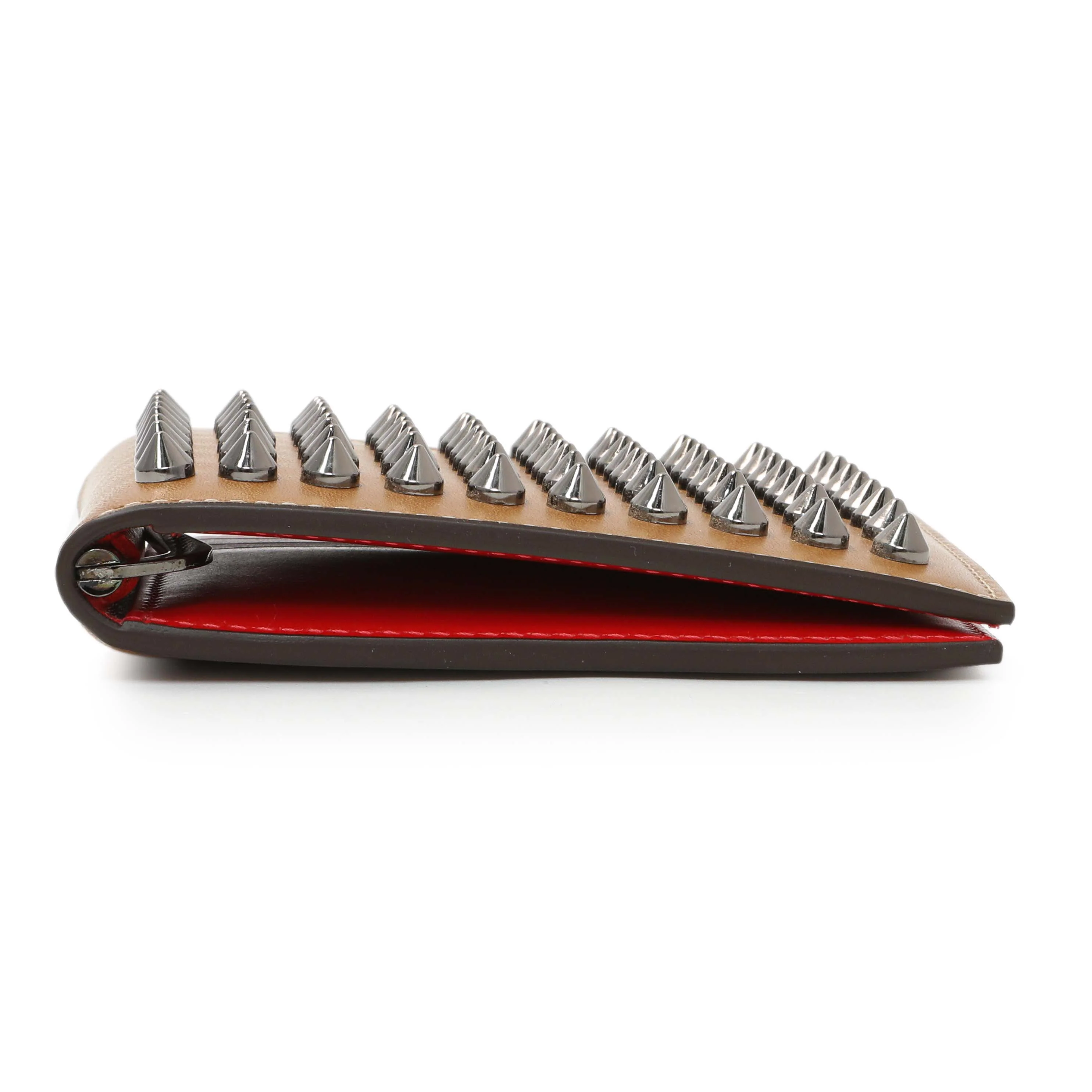 Christian Louboutin Tan Calfskin Spiked Bill Clip Wallet - Image 3