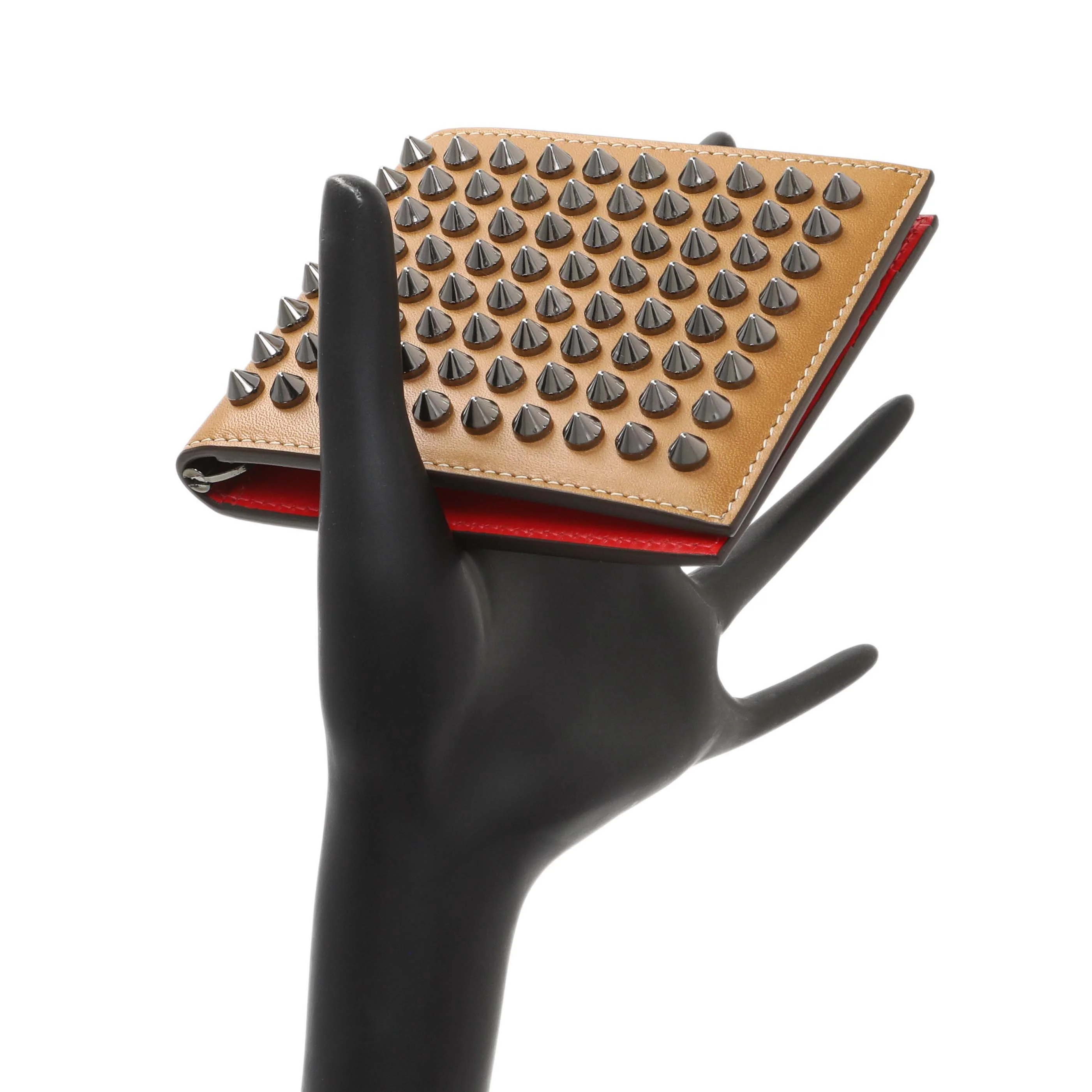 Christian Louboutin Tan Calfskin Spiked Bill Clip Wallet - Image 7