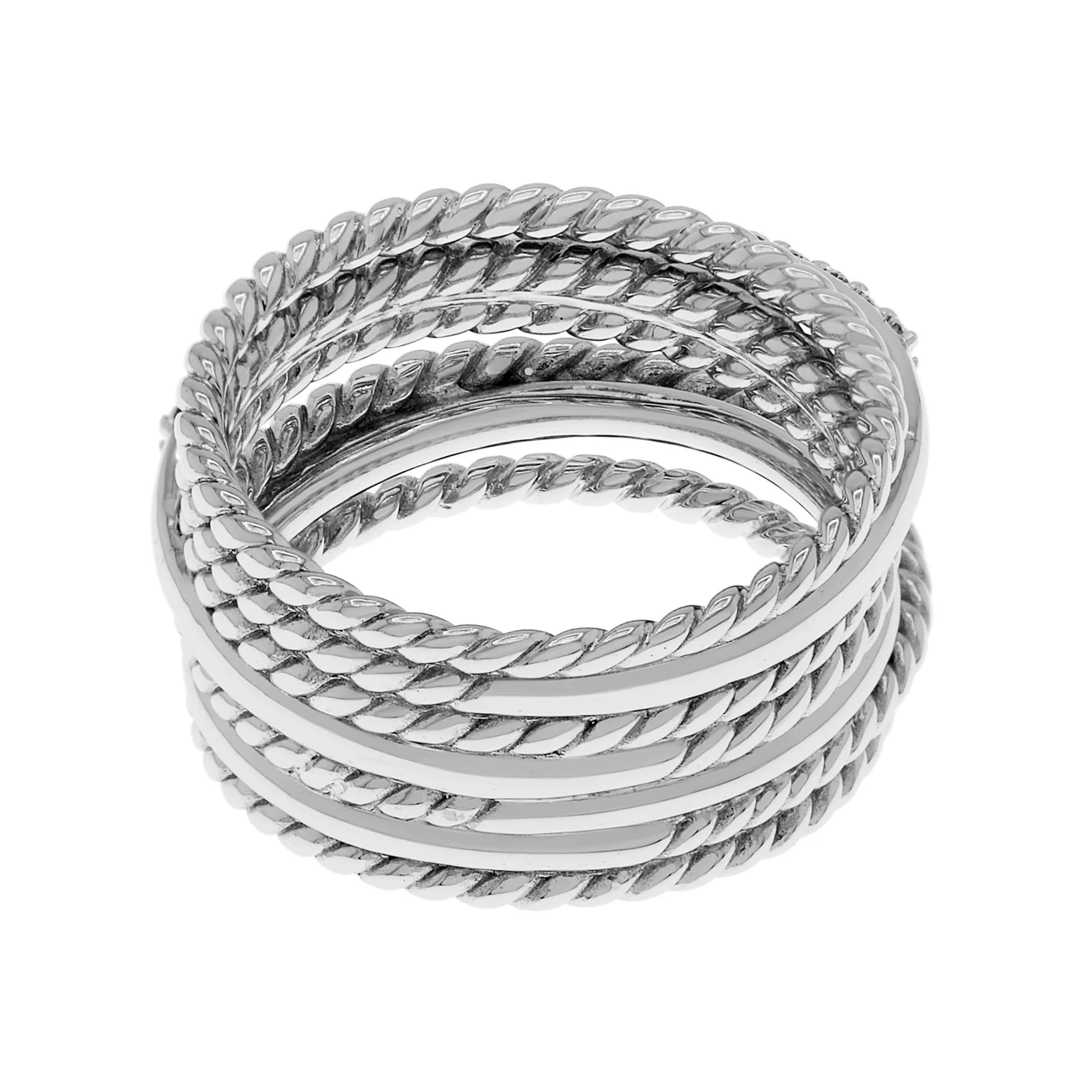David Yurman 18K White Gold Diamond Crossover Ring - Image 2