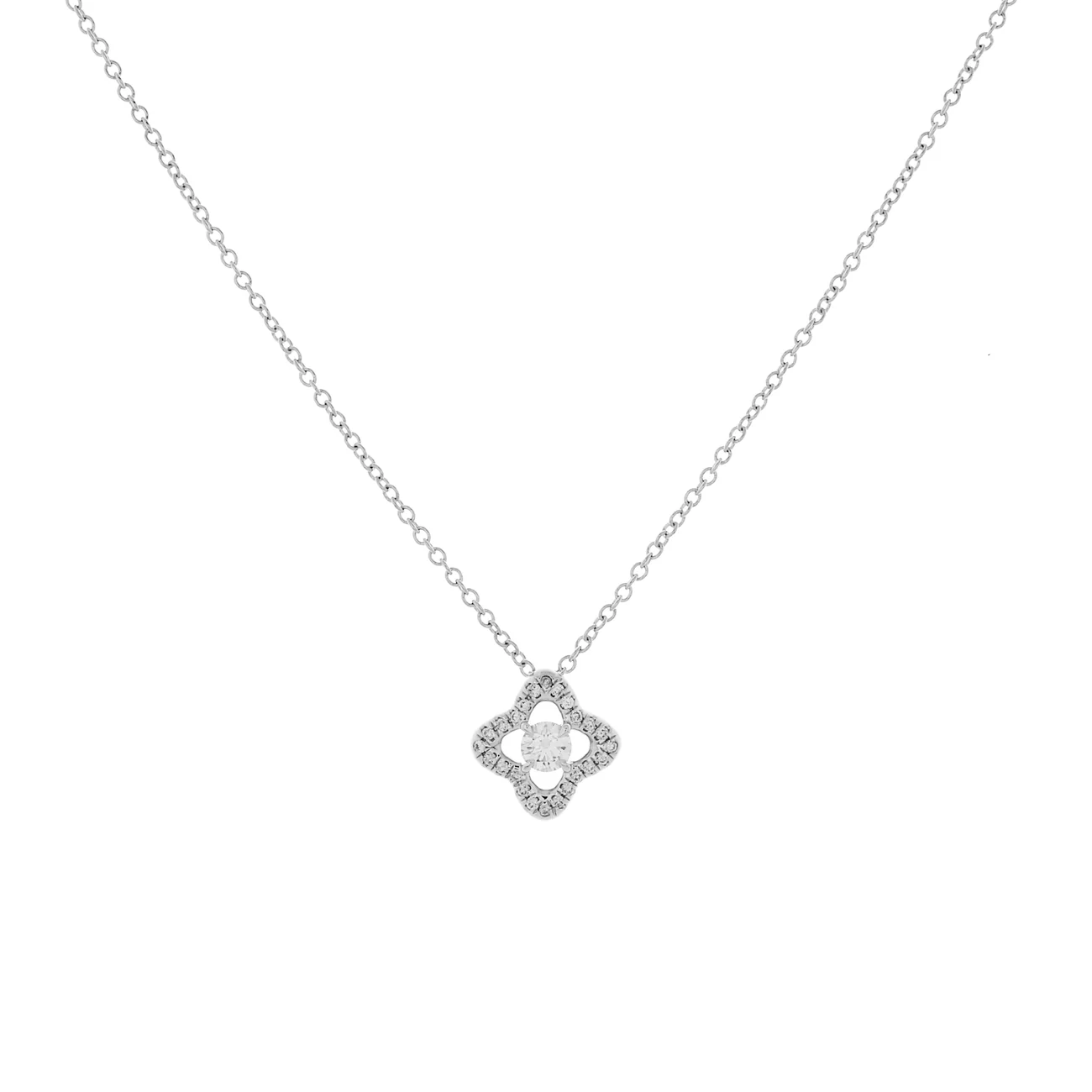 David Yurman 18K White Gold Diamond Venetian Quatrefoil Pendant Necklace
