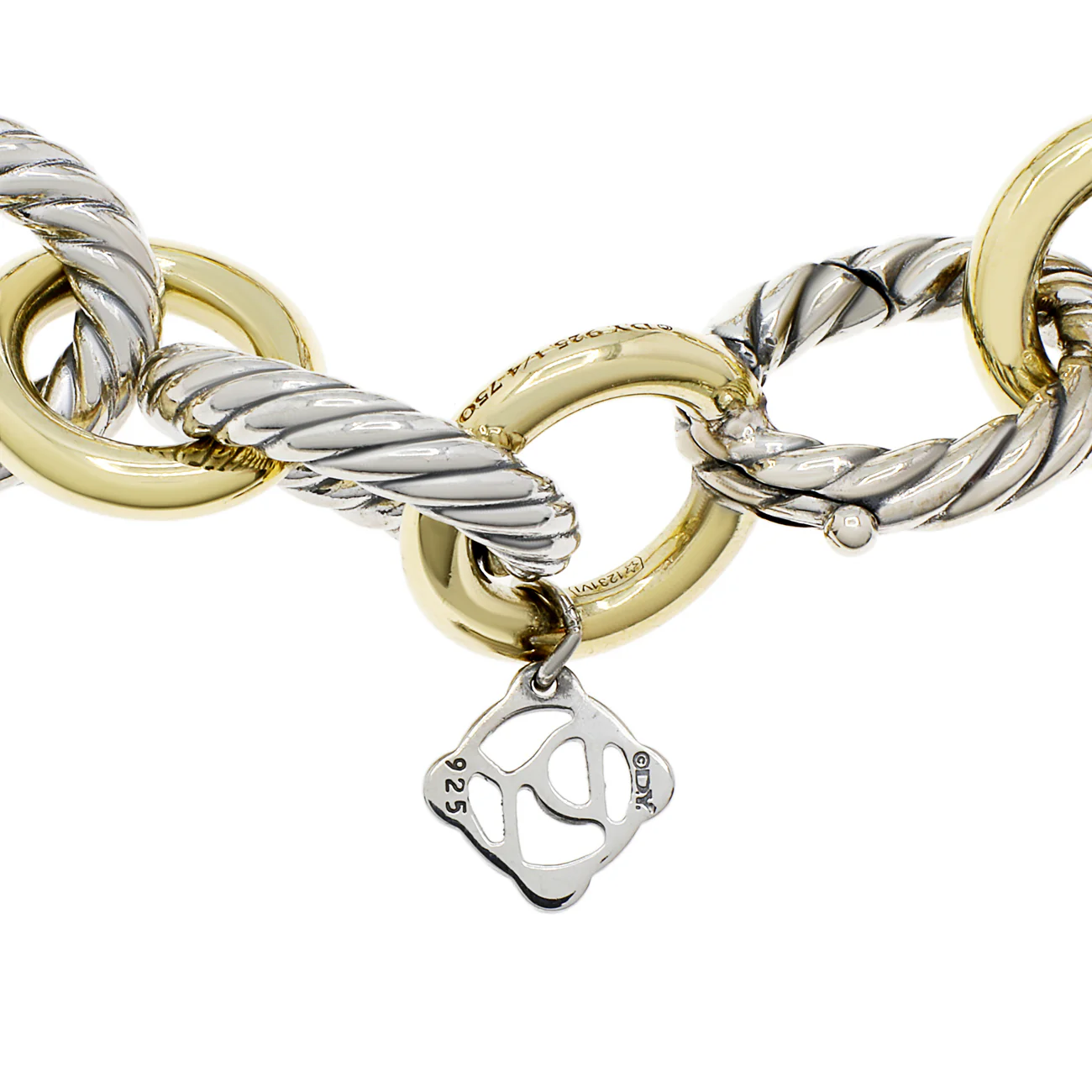 David Yurman Sterling Silver 18K Yellow Gold 12mm Oval Link Chain Bracelet - Image 2