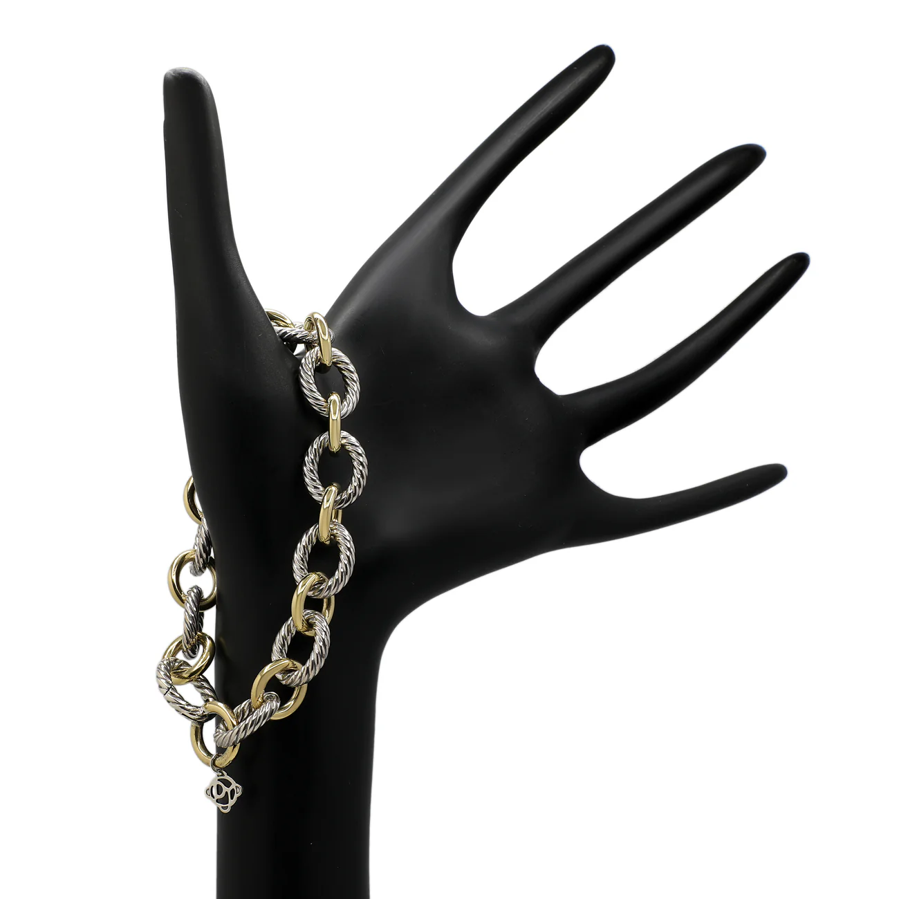 David Yurman Sterling Silver 18K Yellow Gold 12mm Oval Link Chain Bracelet - Image 3