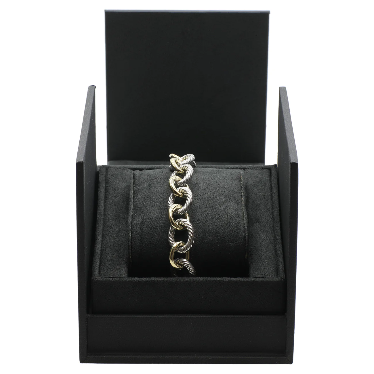 David Yurman Sterling Silver 18K Yellow Gold 12mm Oval Link Chain Bracelet - Image 4