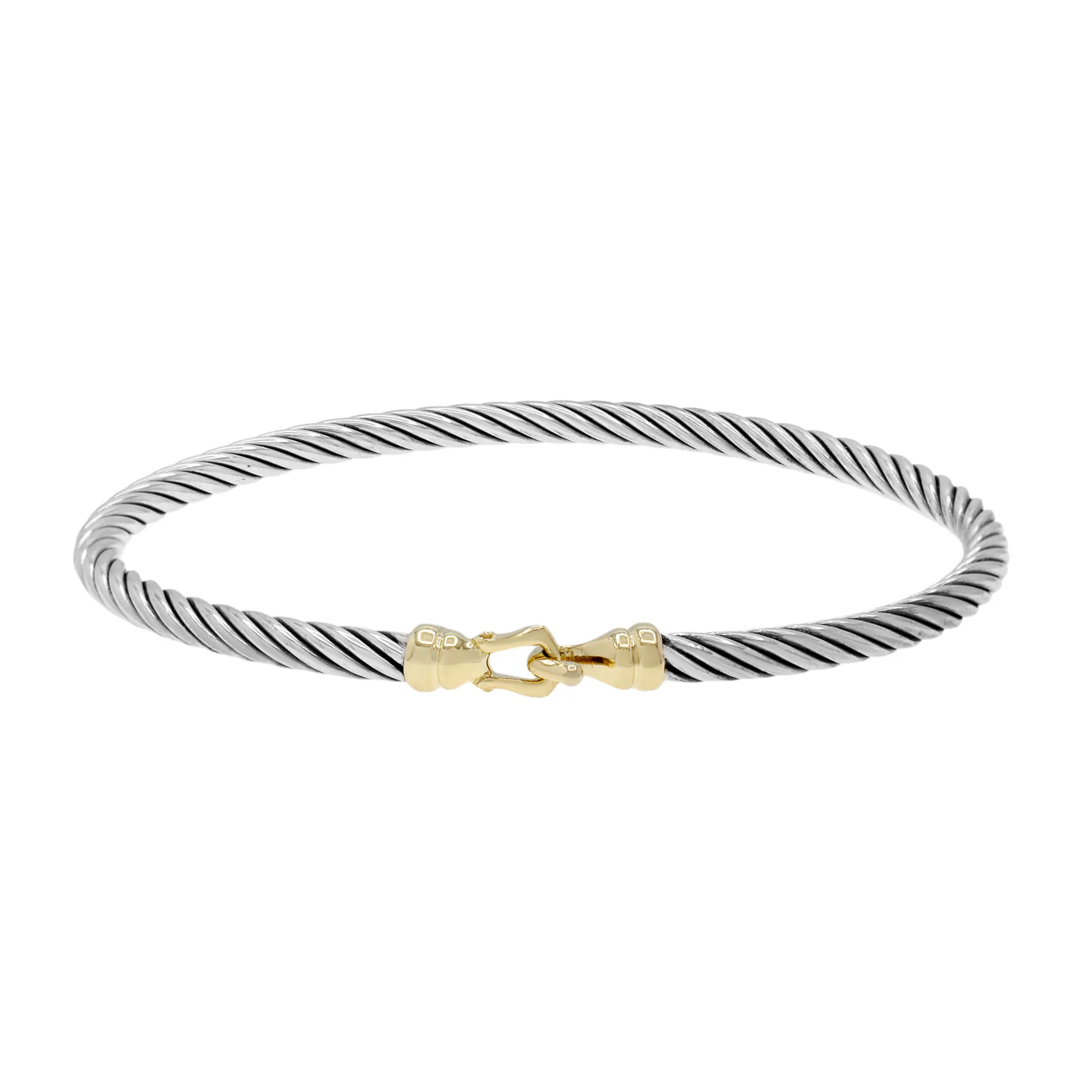 David Yurman Sterling Silver 18K Yellow Gold 3mm Buckle Cable Bracelet