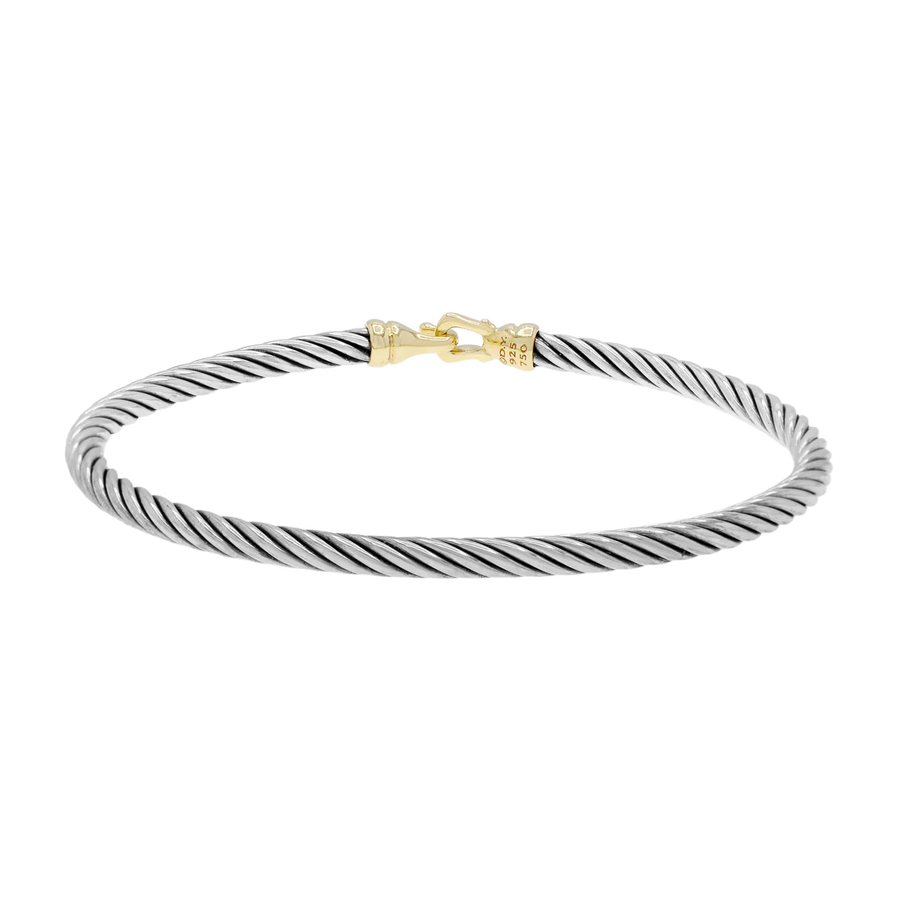 David Yurman Sterling Silver 18K Yellow Gold 3mm Buckle Cable Bracelet - Image 2