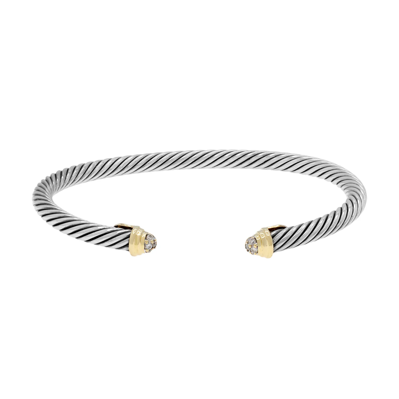 David Yurman Sterling Silver 18K Yellow Gold Diamond 4mm Cable Bracelet