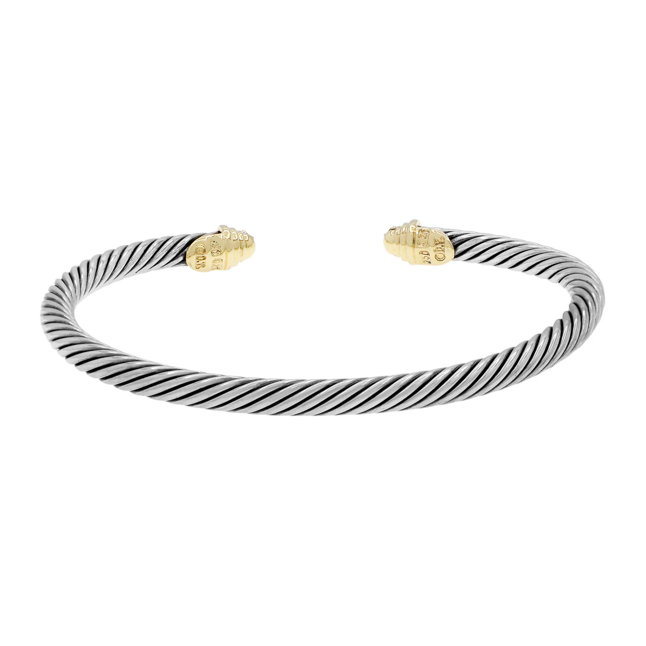David Yurman Sterling Silver 18K Yellow Gold Diamond 4mm Cable Bracelet - Image 2
