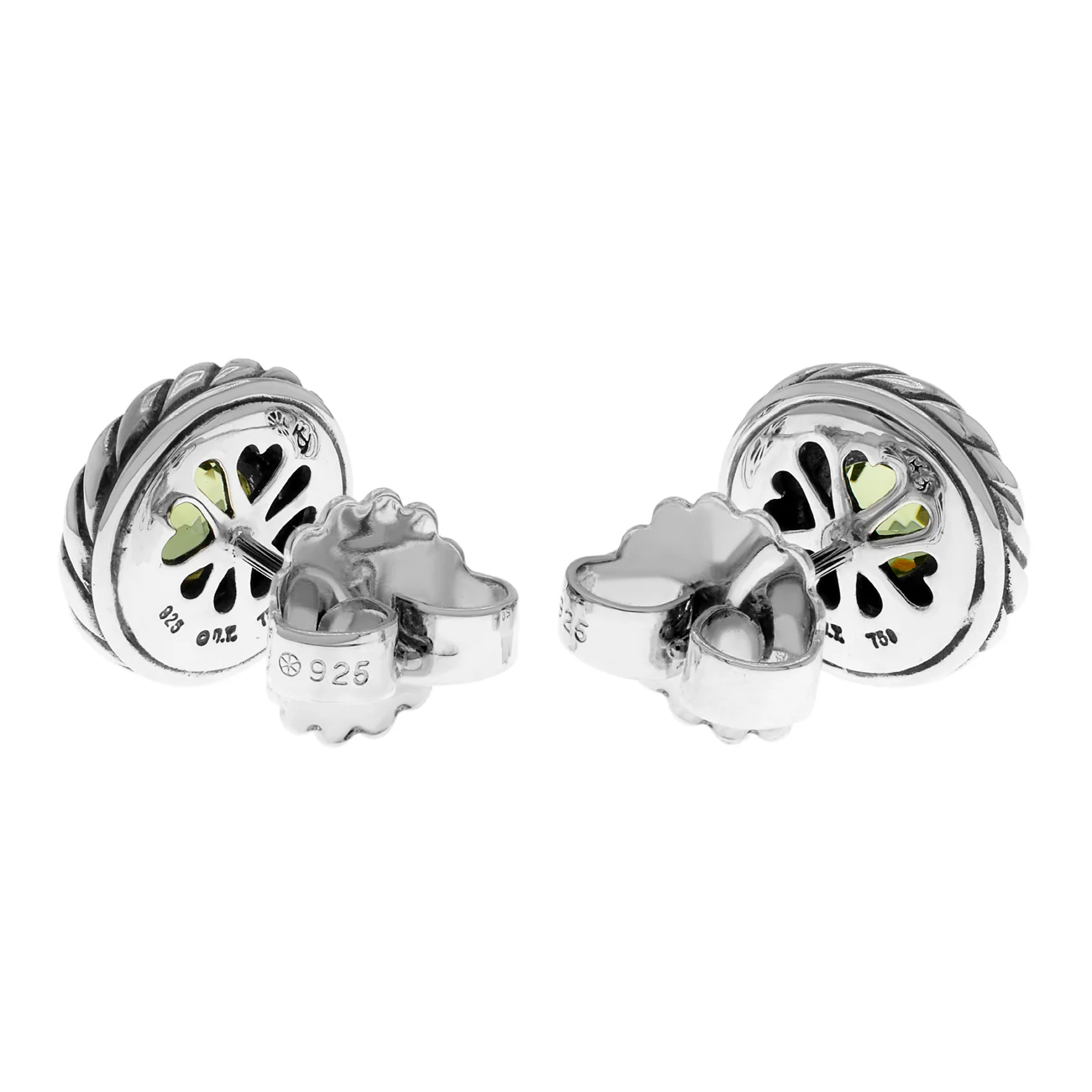 David Yurman Sterling Silver 18K Yellow Gold Peridot Cookie Cable Earrings - Image 2