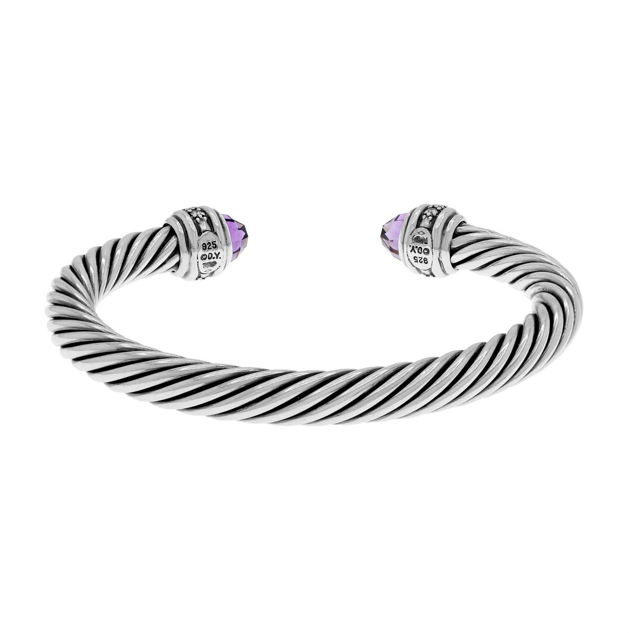 David Yurman Sterling Silver 7mm Diamond Amethyst Cable Classics Bracelet - Image 2