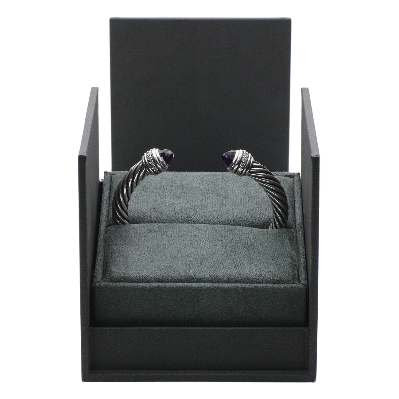 David Yurman Sterling Silver 7mm Diamond Amethyst Cable Classics Bracelet - Image 4