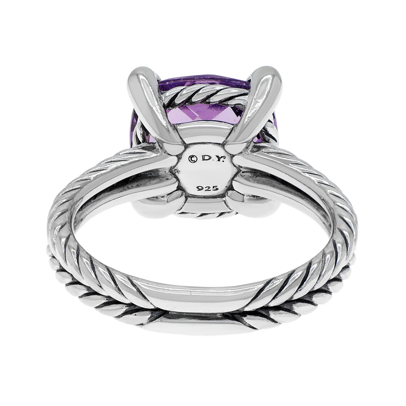 David Yurman Sterling Silver Amethyst Diamond Chatelaine Ring - Image 2