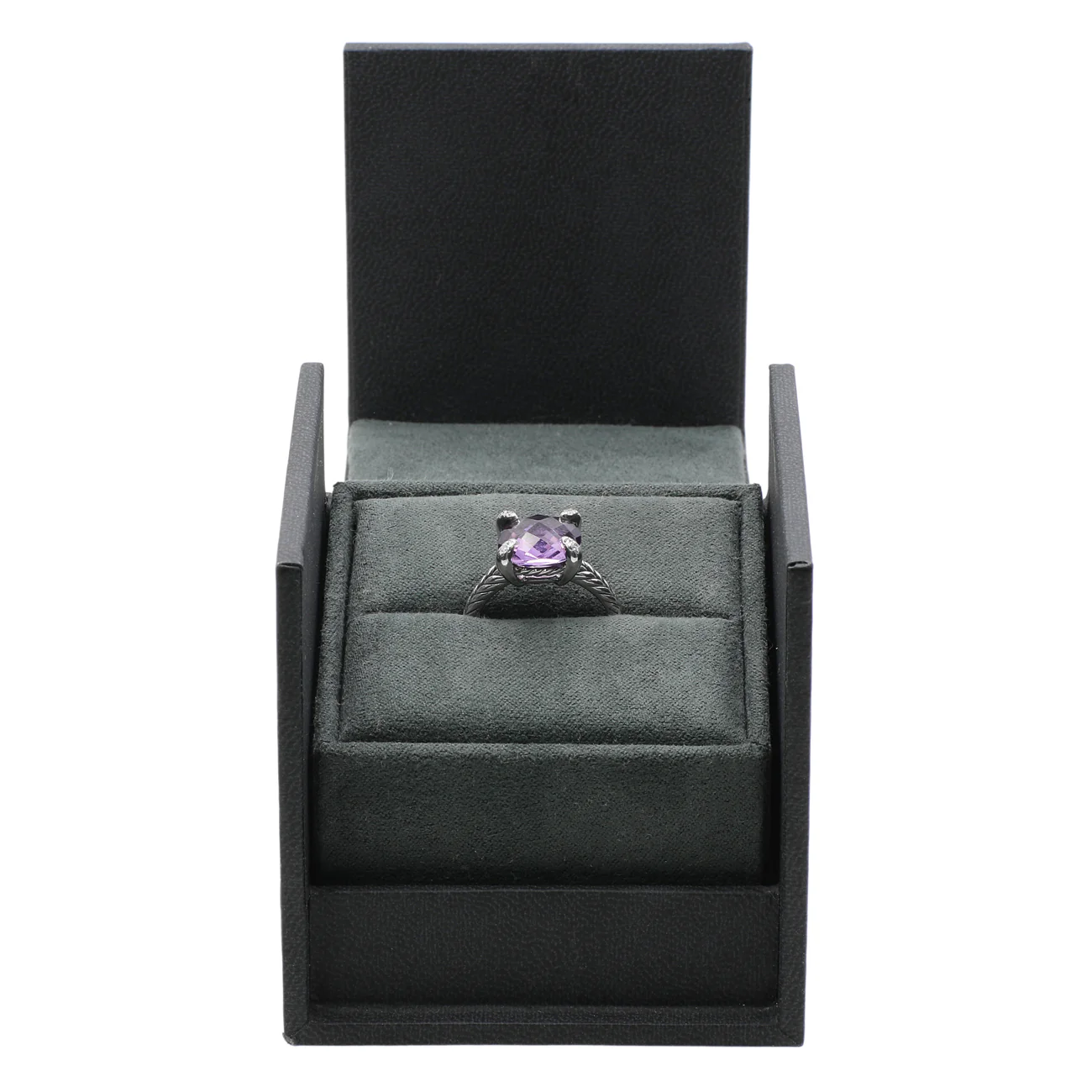 David Yurman Sterling Silver Amethyst Diamond Chatelaine Ring - Image 3