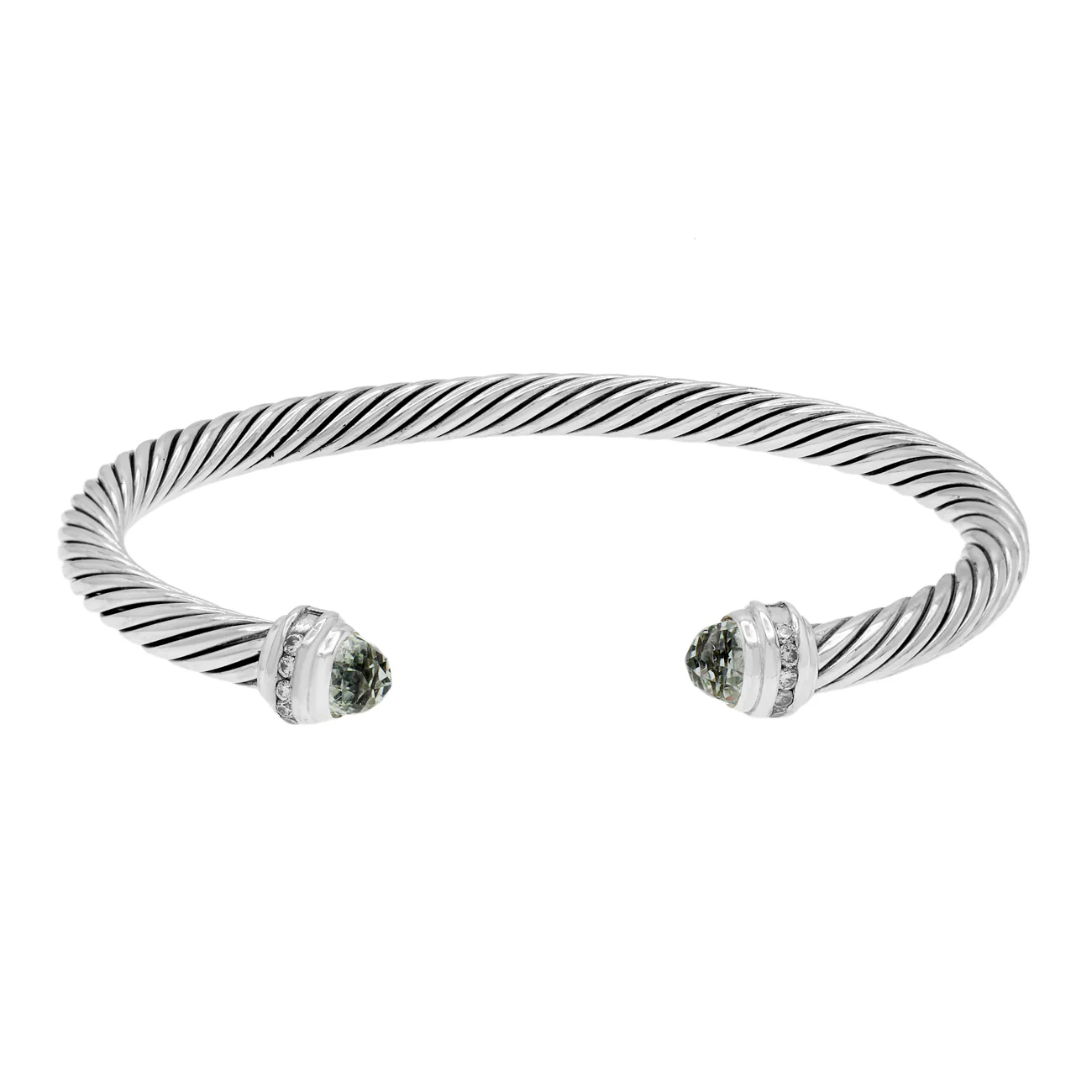 David Yurman Sterling Silver Diamond Prasiolite Cable Classics 5mm Bracelet