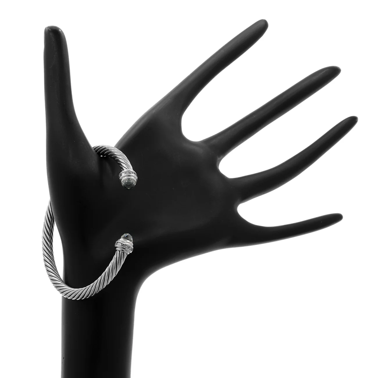David Yurman Sterling Silver Diamond Prasiolite Cable Classics 5mm Bracelet - Image 3