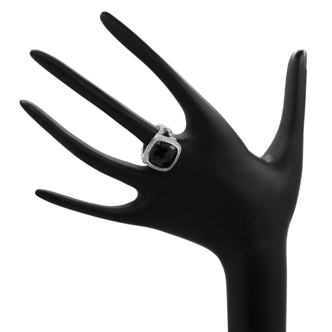 David Yurman Sterling Silver Onyx Diamond 14mm Albion Ring - Image 4
