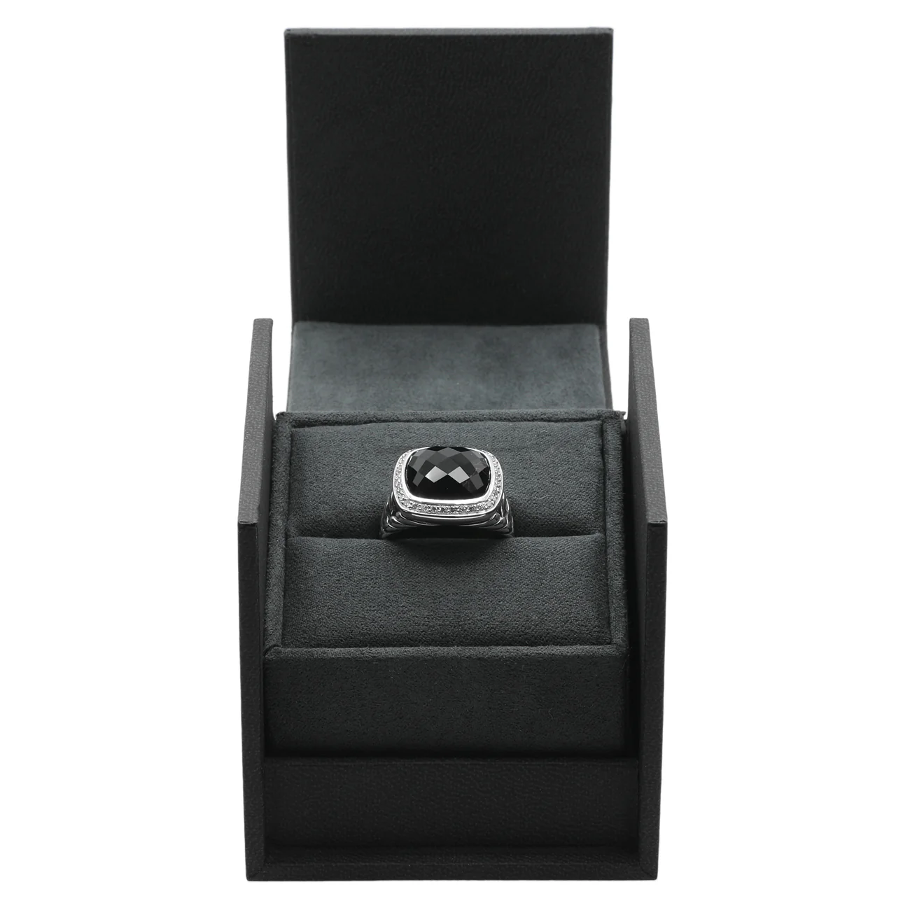 David Yurman Sterling Silver Onyx Diamond 14mm Albion Ring - Image 5