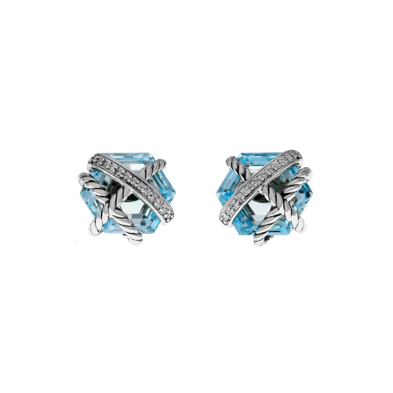 David Yurman Sterling Silver Topaz Cable Wrap Stud Earrings