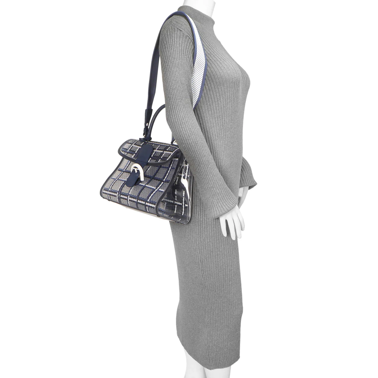 Delvaux Navy Vinyl Gingham The Dreamer Brillant MM - Image 6