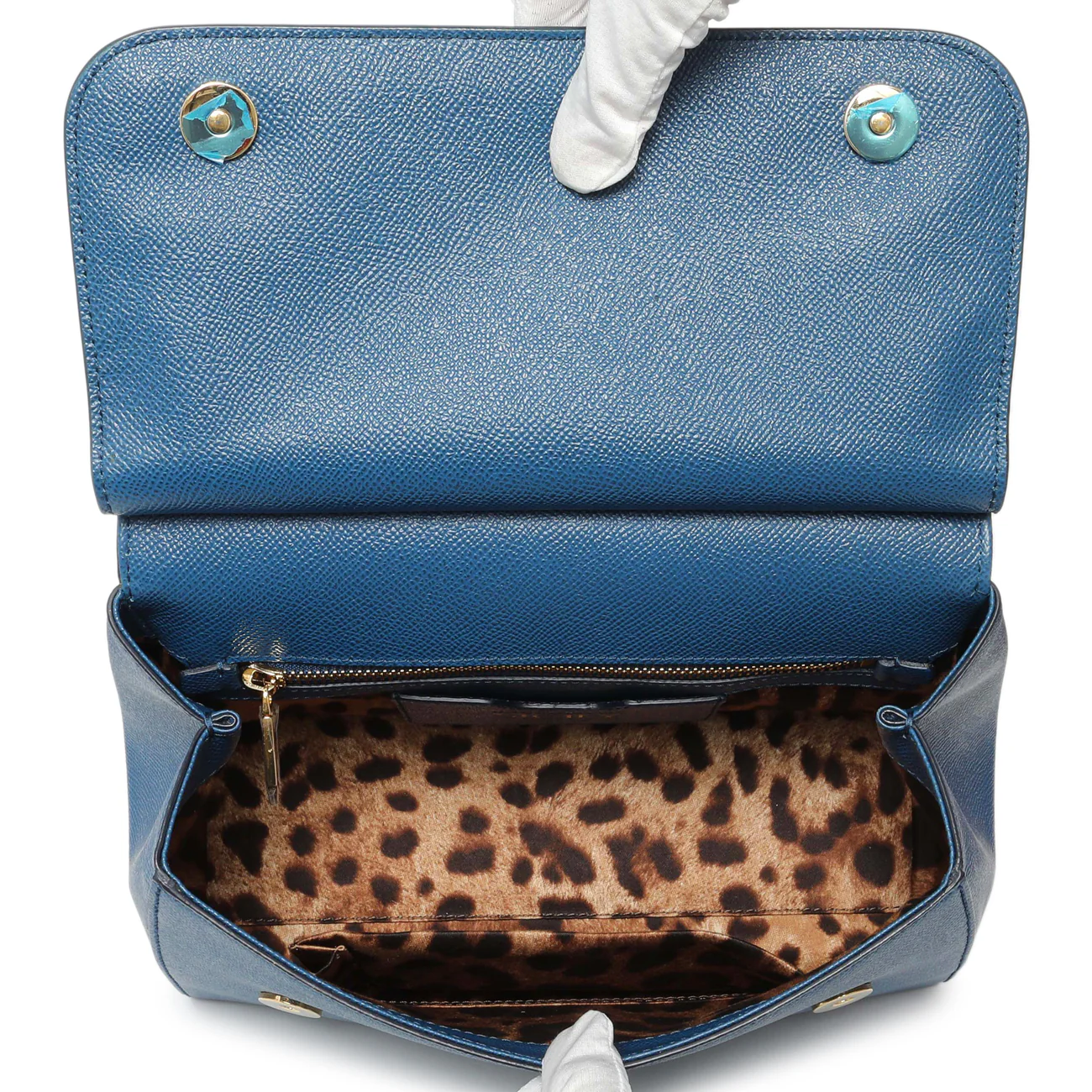 Dolce & Gabbana Blue Grained Calfskin Medium Miss Sicily Satchel - Image 4