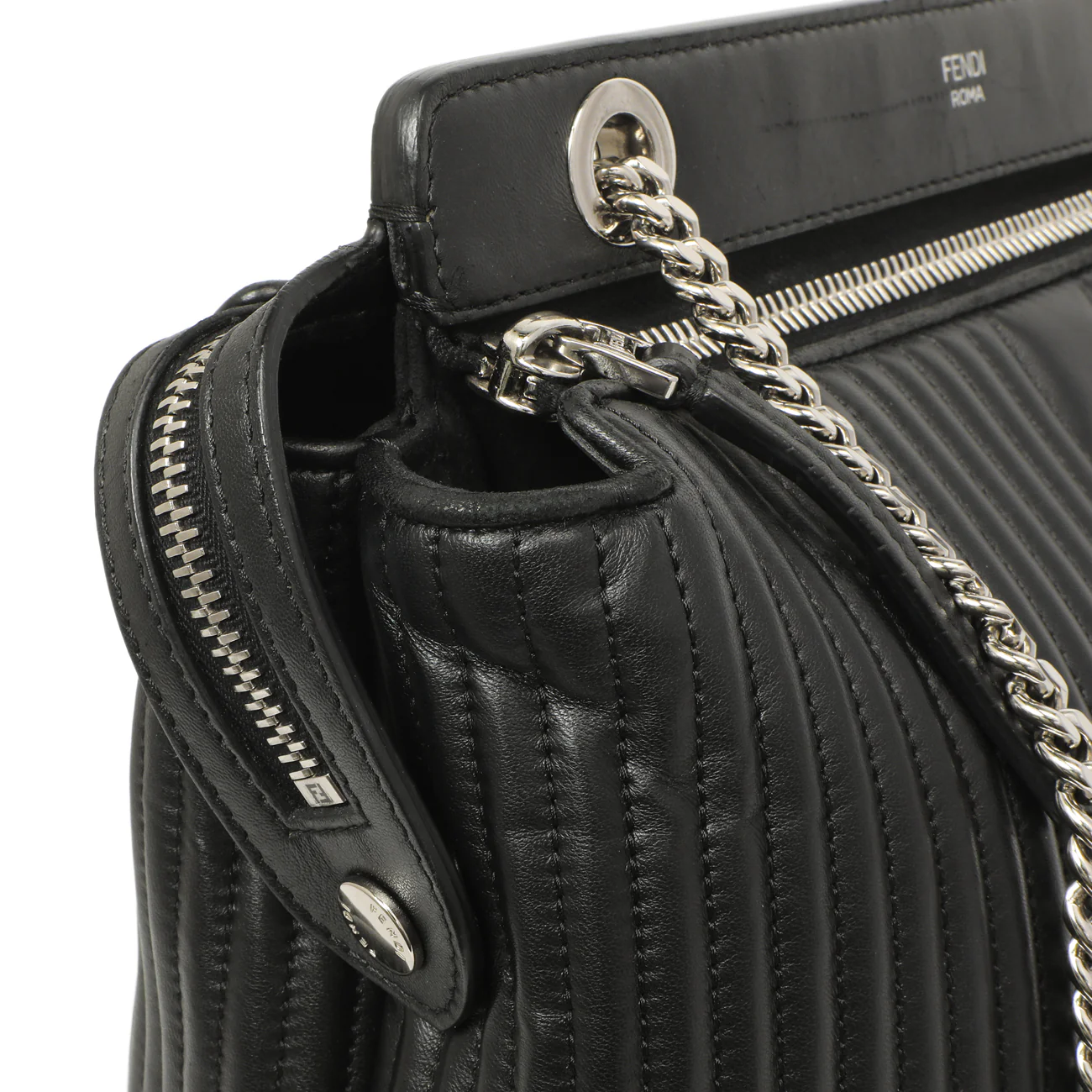 Fendi Black Nappa Trapuntata Medium DotCom Click Chain Satchel - Image 13