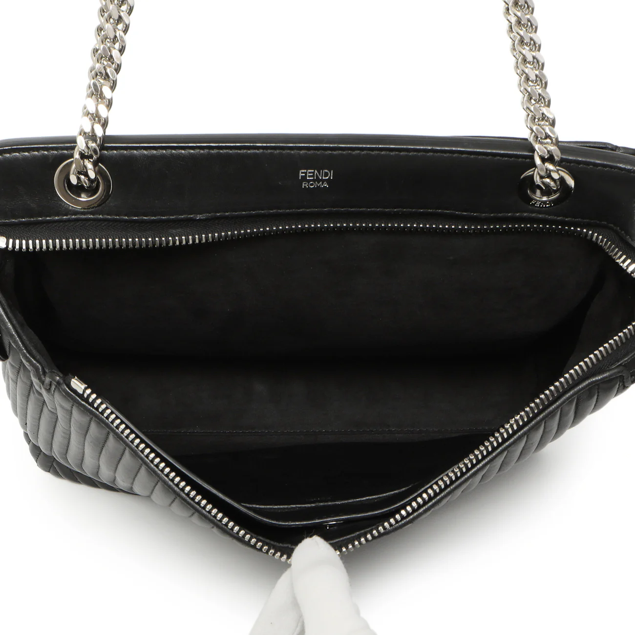 Fendi Black Nappa Trapuntata Medium DotCom Click Chain Satchel - Image 8