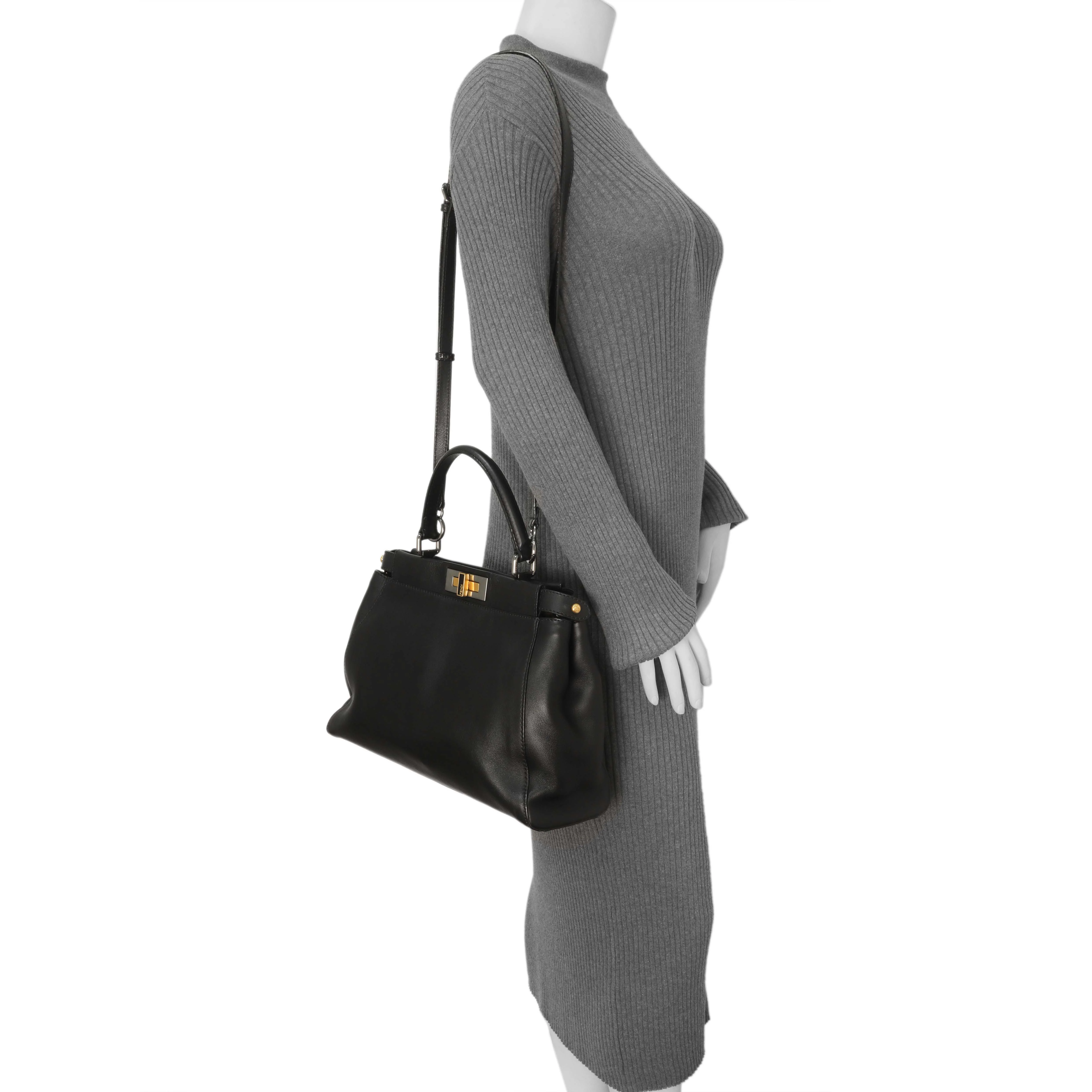 Fendi Black Vitello Seta Medium Peekaboo Iconic Satchel - Image 11