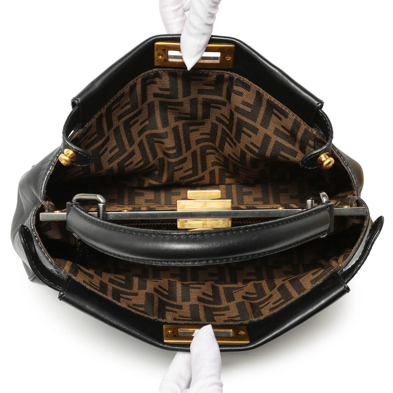 Fendi Black Vitello Seta Medium Peekaboo Iconic Satchel - Image 8