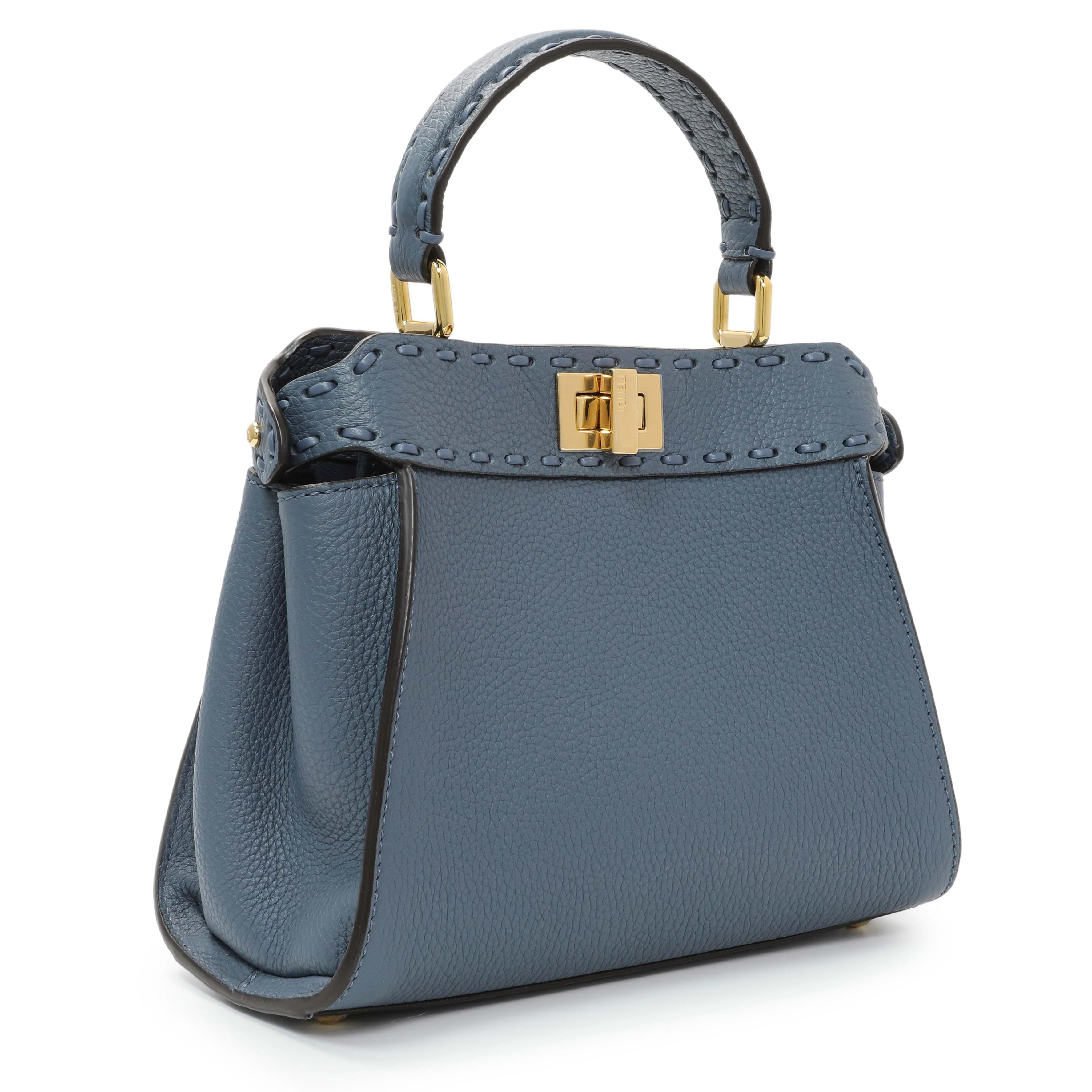 Fendi Blue Cuoio Romano Selleria Mini Peekaboo Iconic Satchel - Image 2