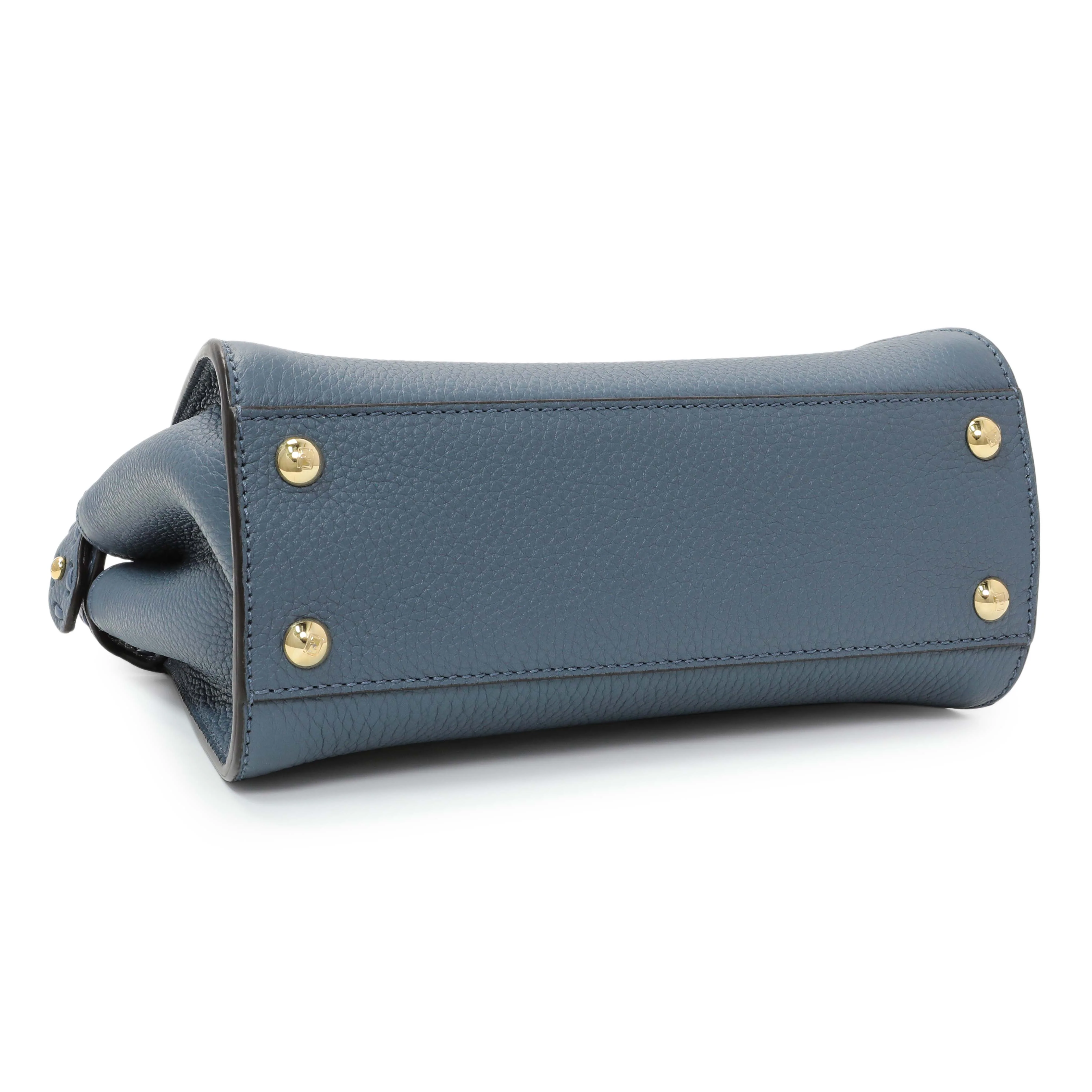Fendi Blue Cuoio Romano Selleria Mini Peekaboo Iconic Satchel - Image 3