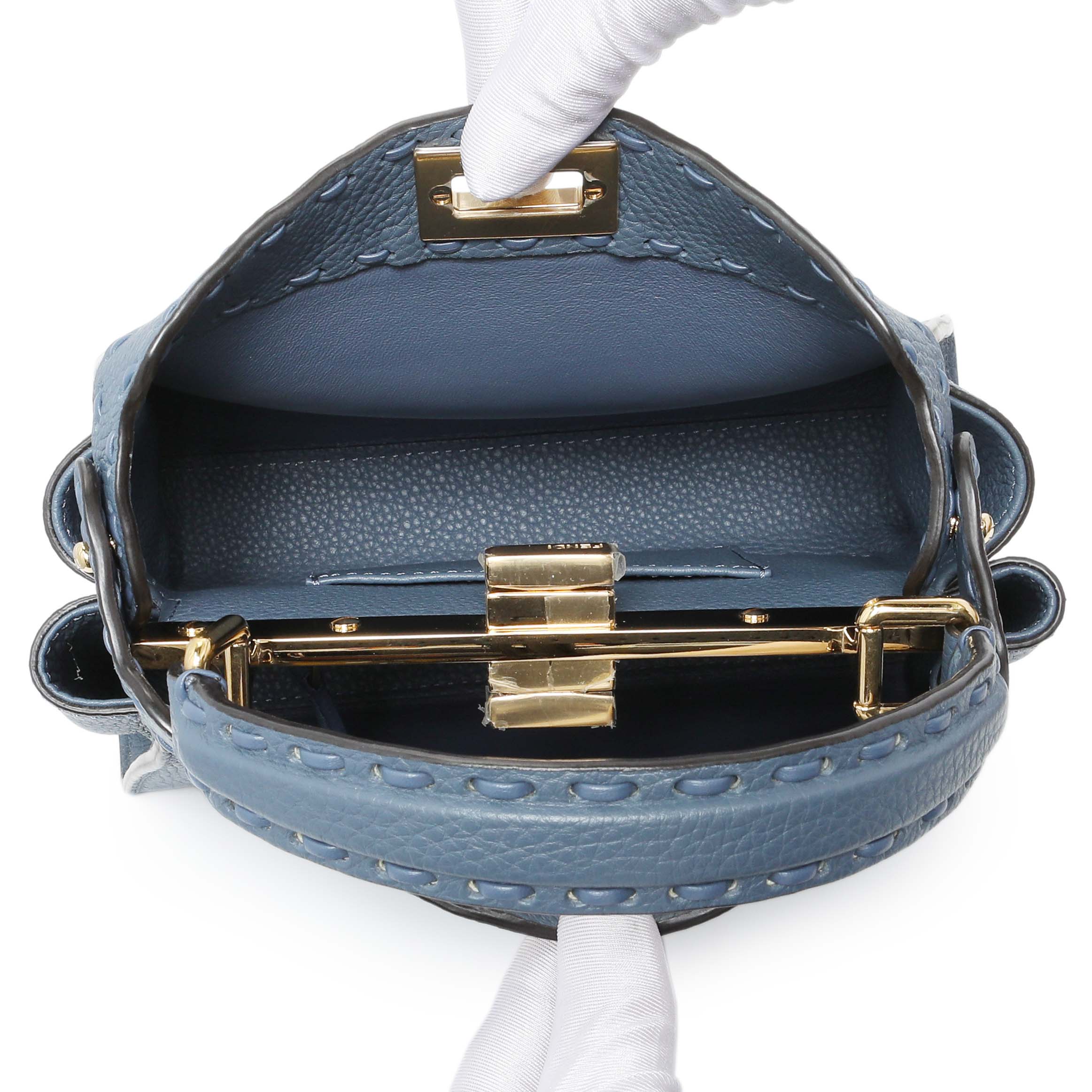 Fendi Blue Cuoio Romano Selleria Mini Peekaboo Iconic Satchel - Image 4