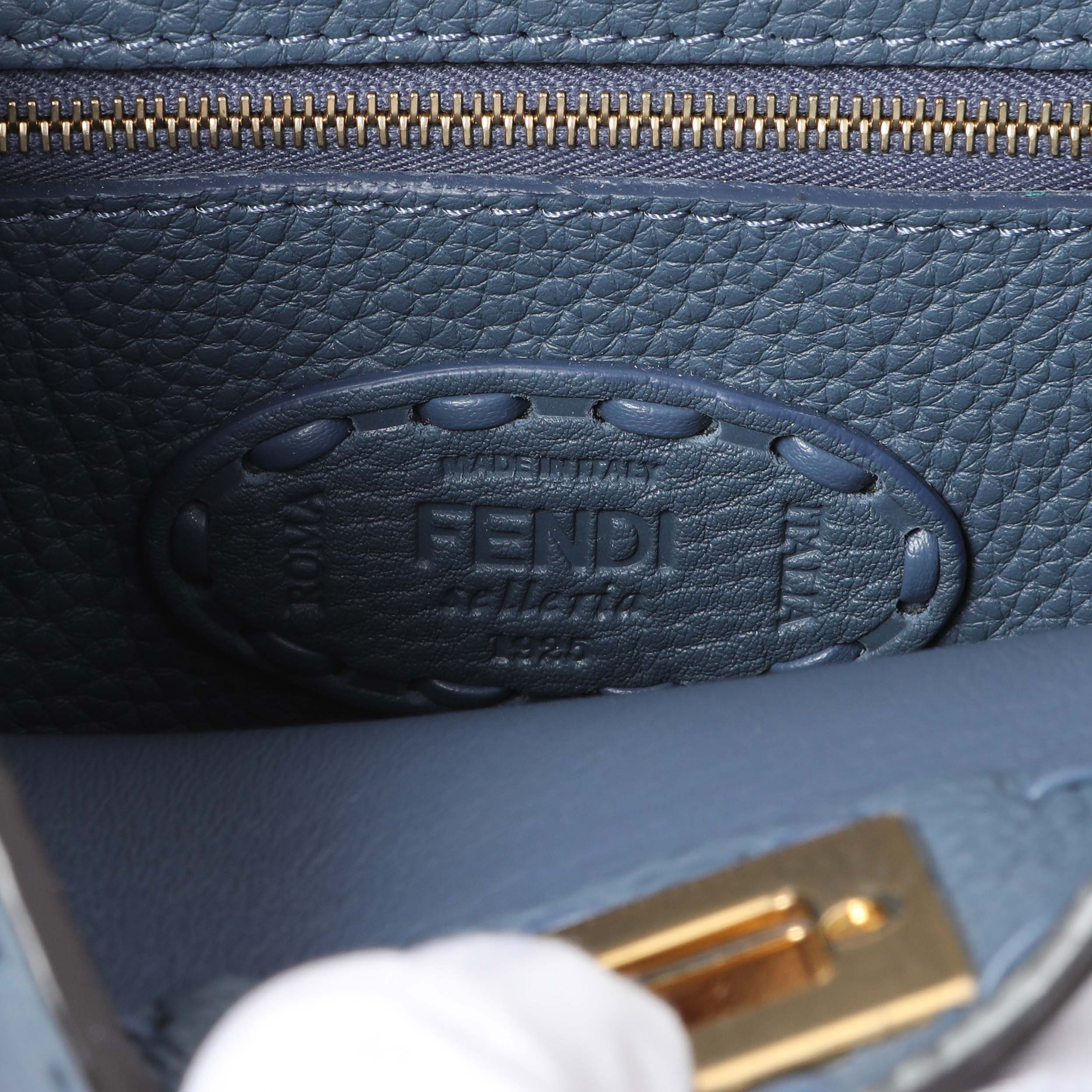 Fendi Blue Cuoio Romano Selleria Mini Peekaboo Iconic Satchel - Image 5