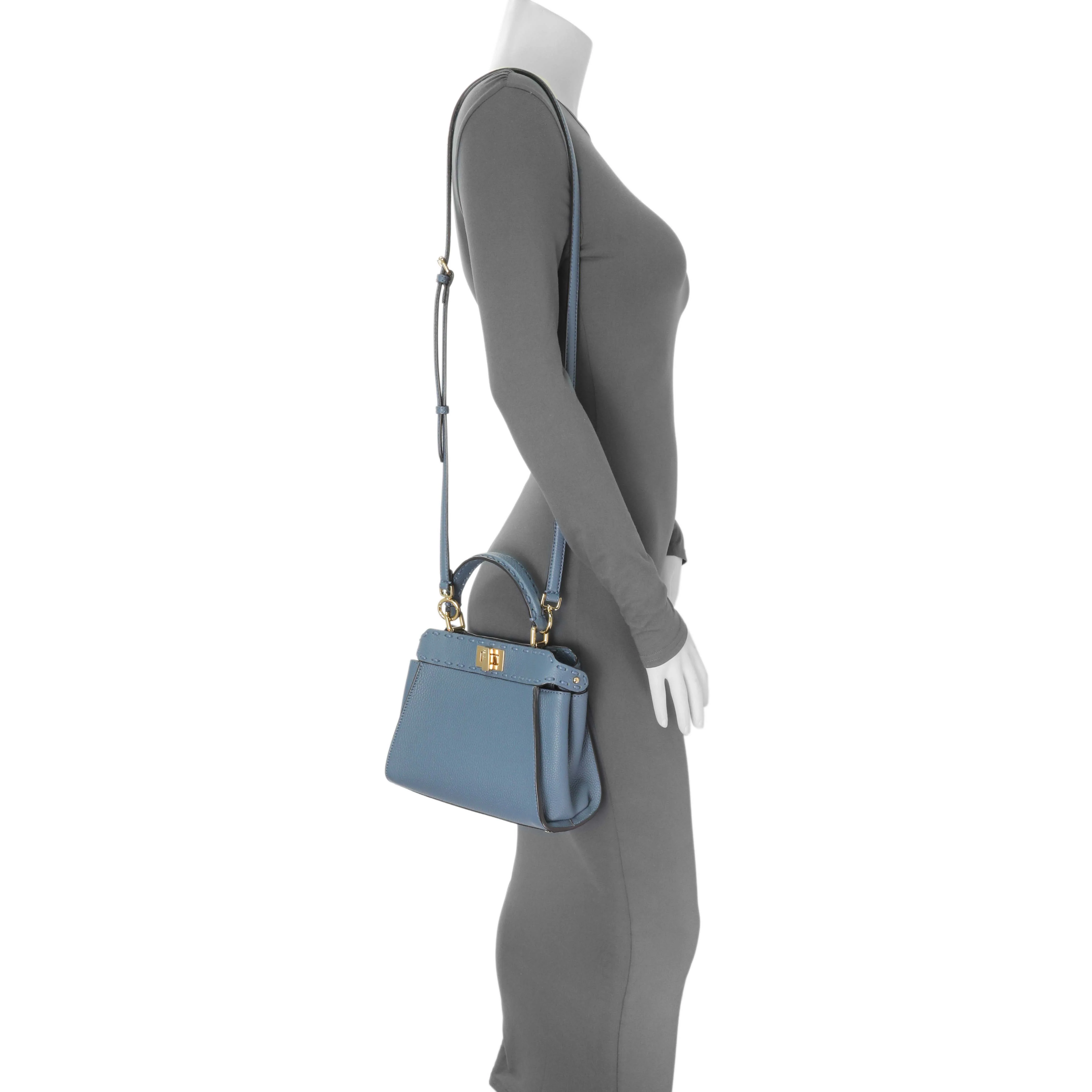 Fendi Blue Cuoio Romano Selleria Mini Peekaboo Iconic Satchel - Image 7