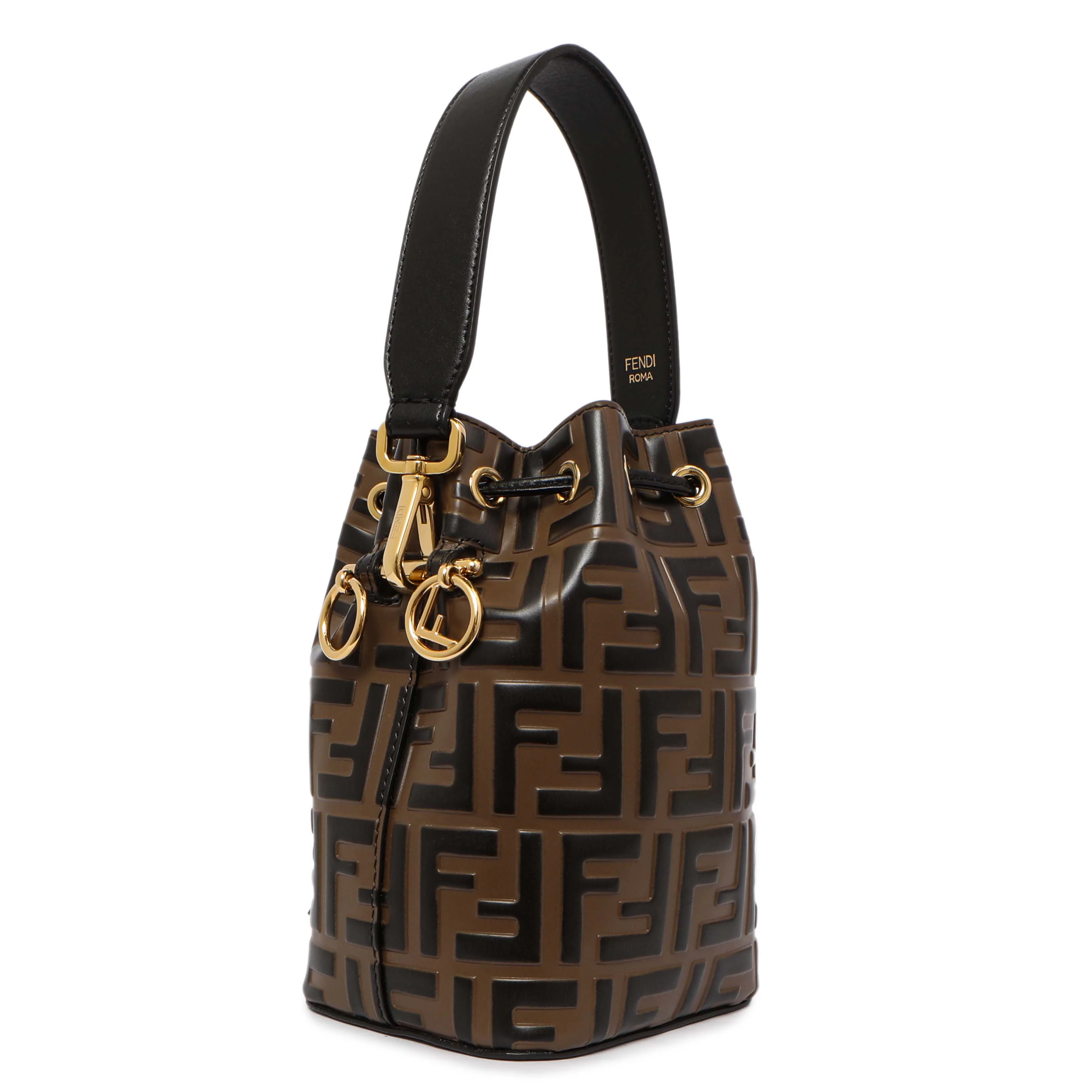 Fendi Brown Calfskin Zucca Embossed Mini Mon Tresor Bucket Bag - Image 3