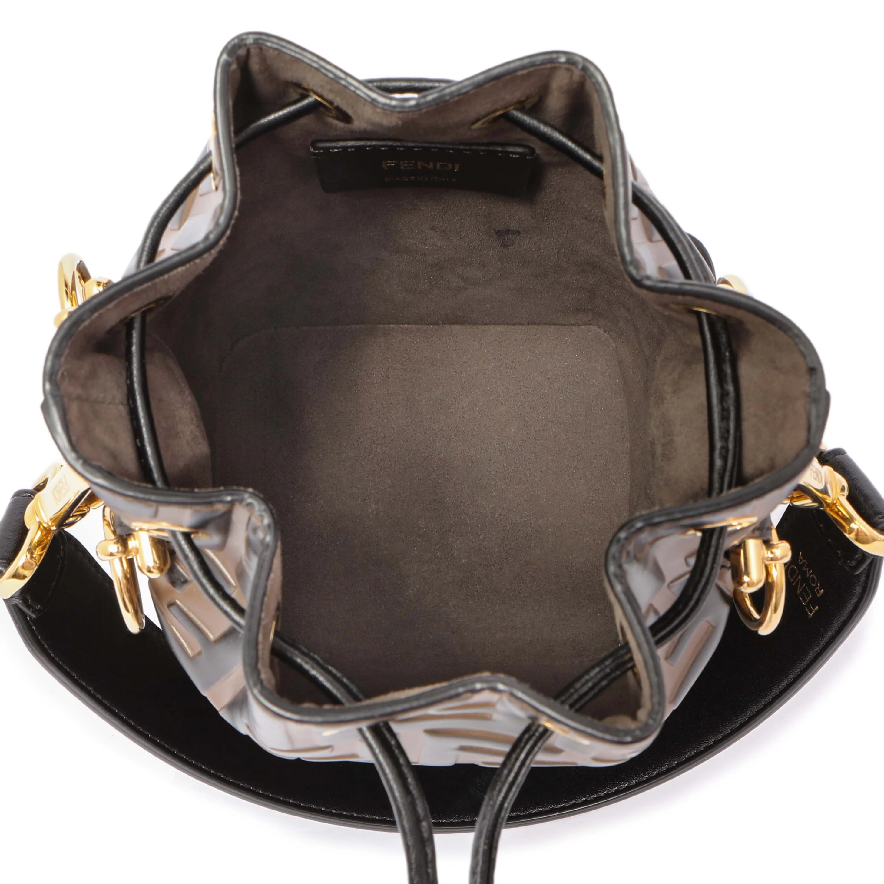 Fendi Brown Calfskin Zucca Embossed Mini Mon Tresor Bucket Bag - Image 5