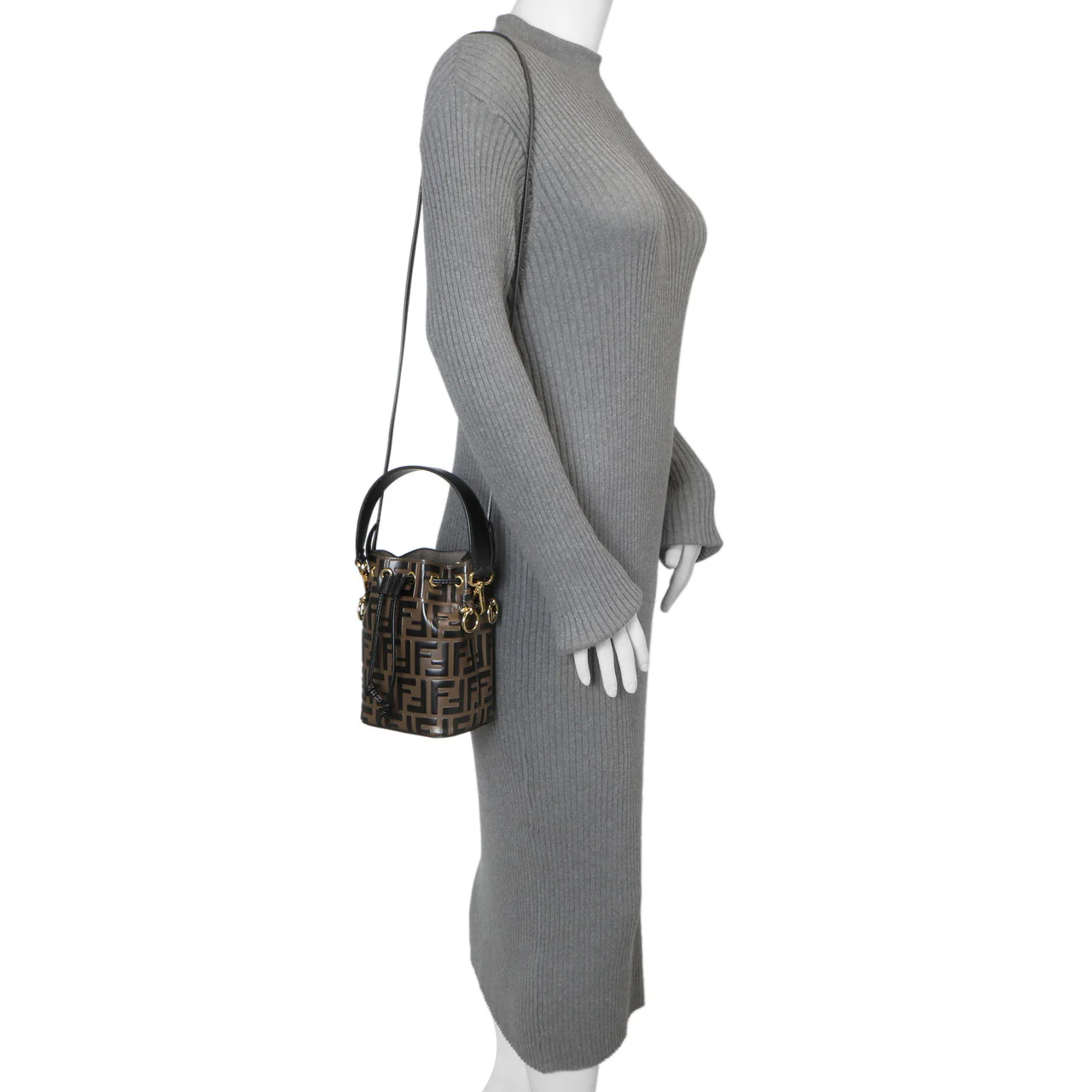 Fendi Brown Calfskin Zucca Embossed Mini Mon Tresor Bucket Bag - Image 8