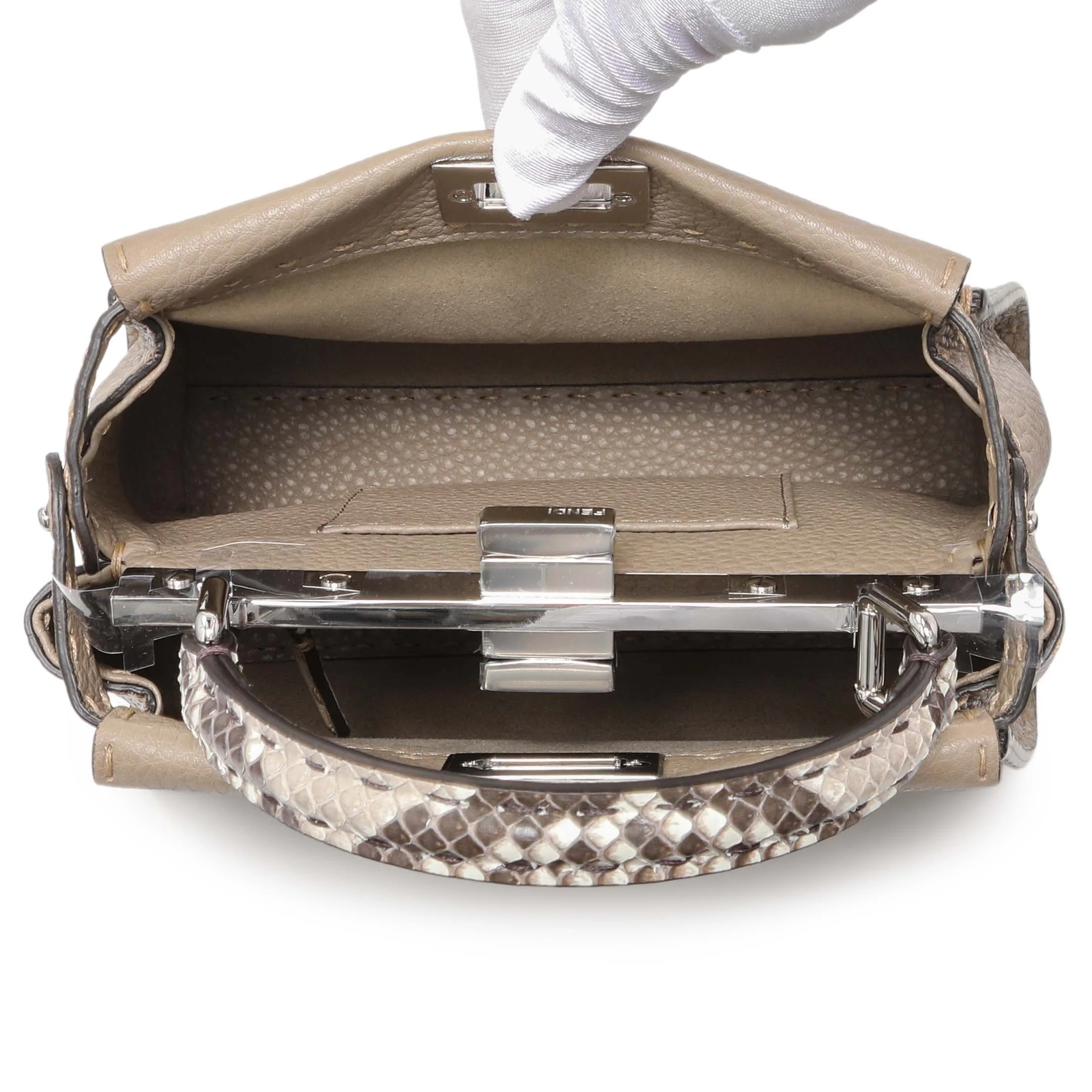 Fendi Cuoio Romano Snakeskin Selleria Mini Peekaboo Iconic Satchel - Image 4